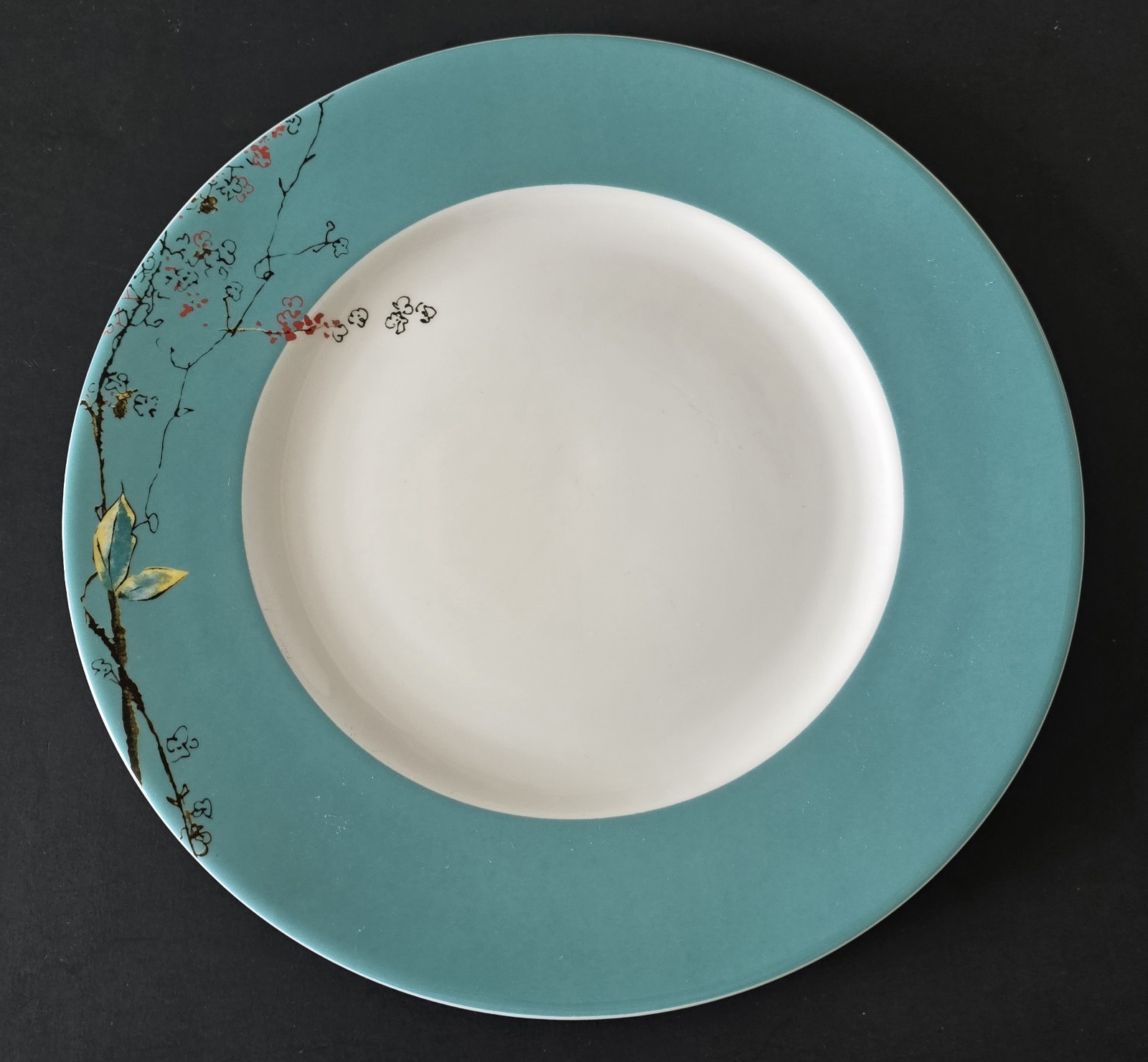 Lenox Chirp Large Dinner Plates (2) Turquoise Teal Floral Fine Bone China 11 in.