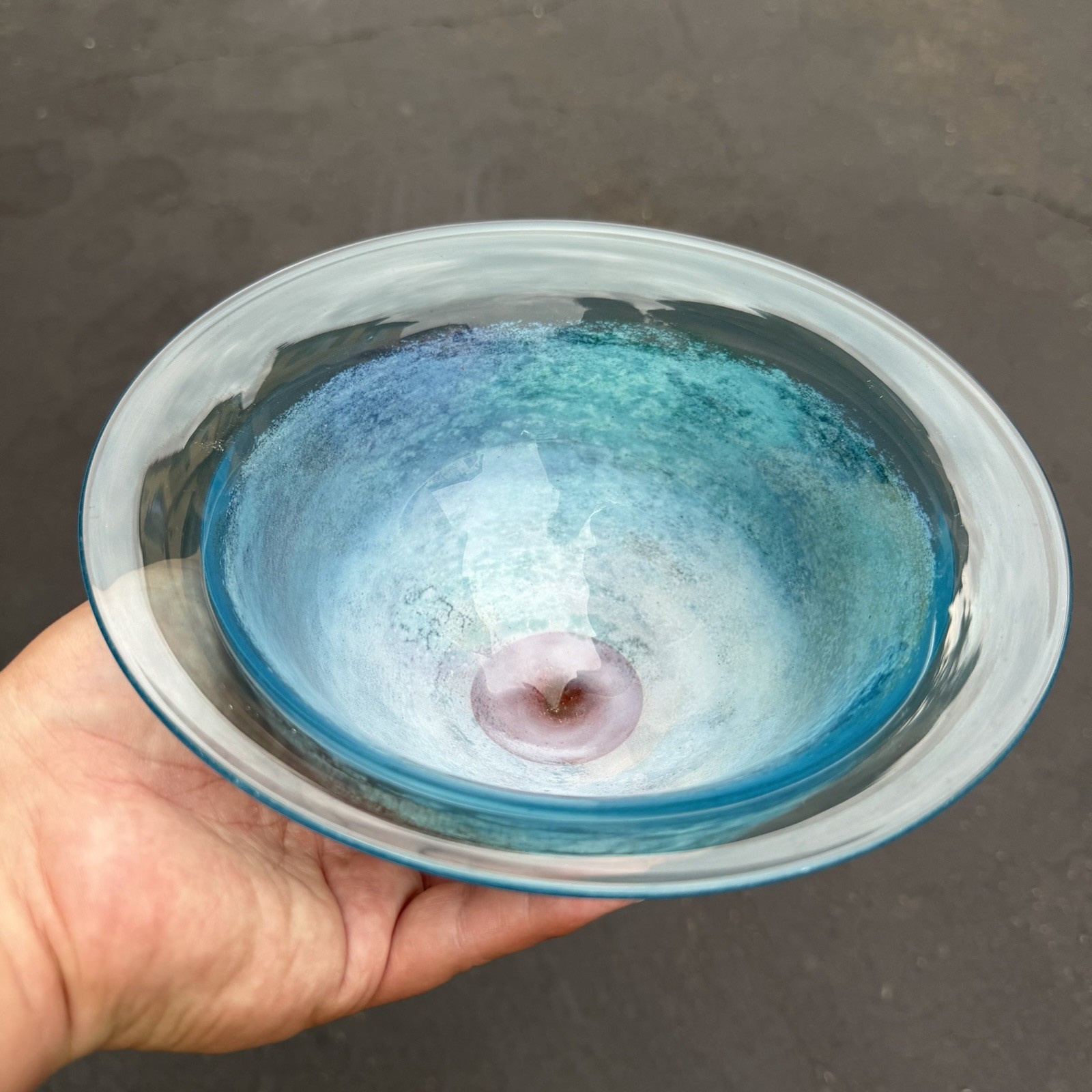 Kosta Boda “CanCan” Art Glass Pedestal Bowl Dish Blue Numbered – Kjell Engman