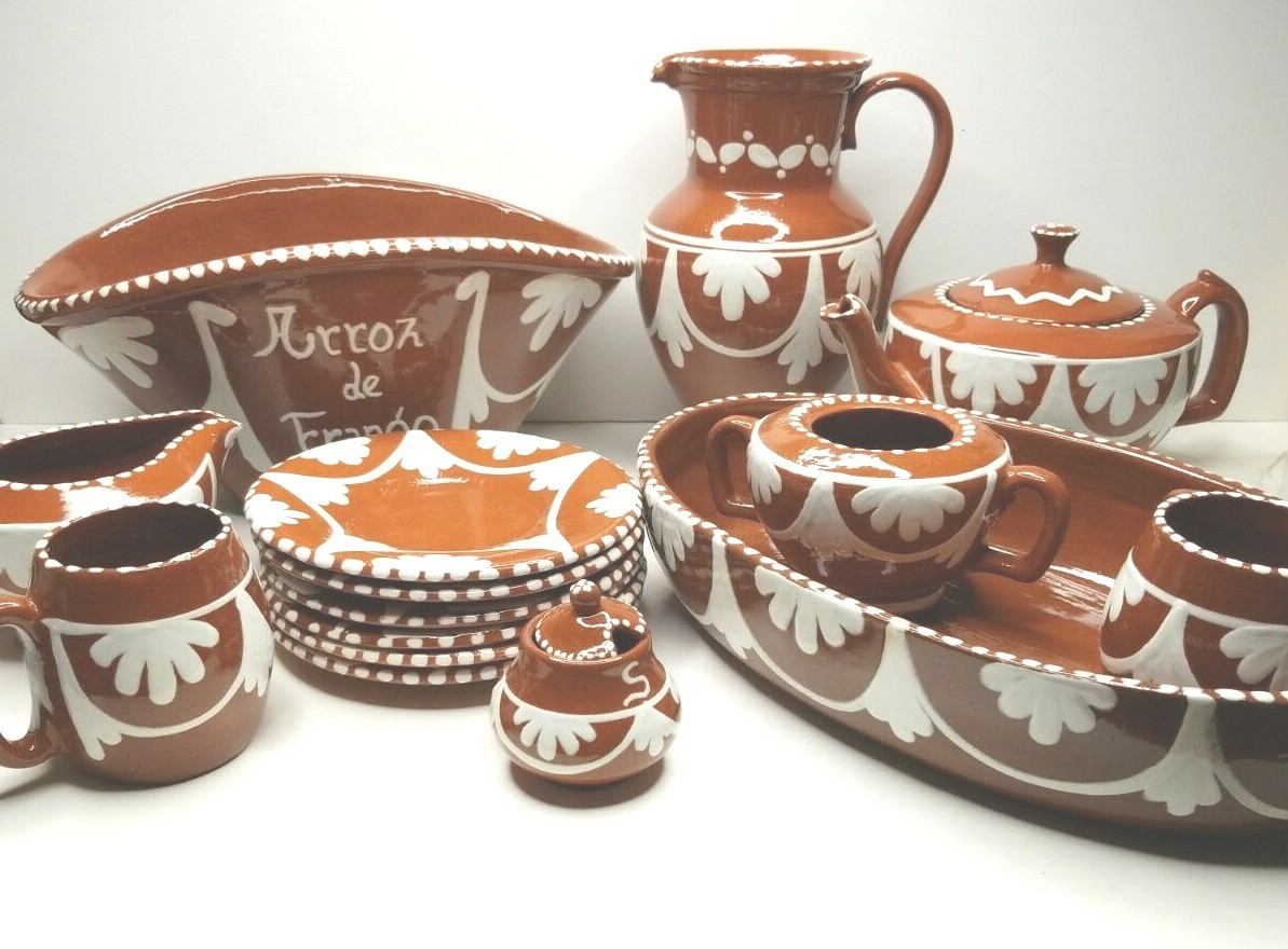 15 Pc Obar Terra Cotta Plates Teapot Pitcher Bowl Cream Cup Cruz Legue Portugal