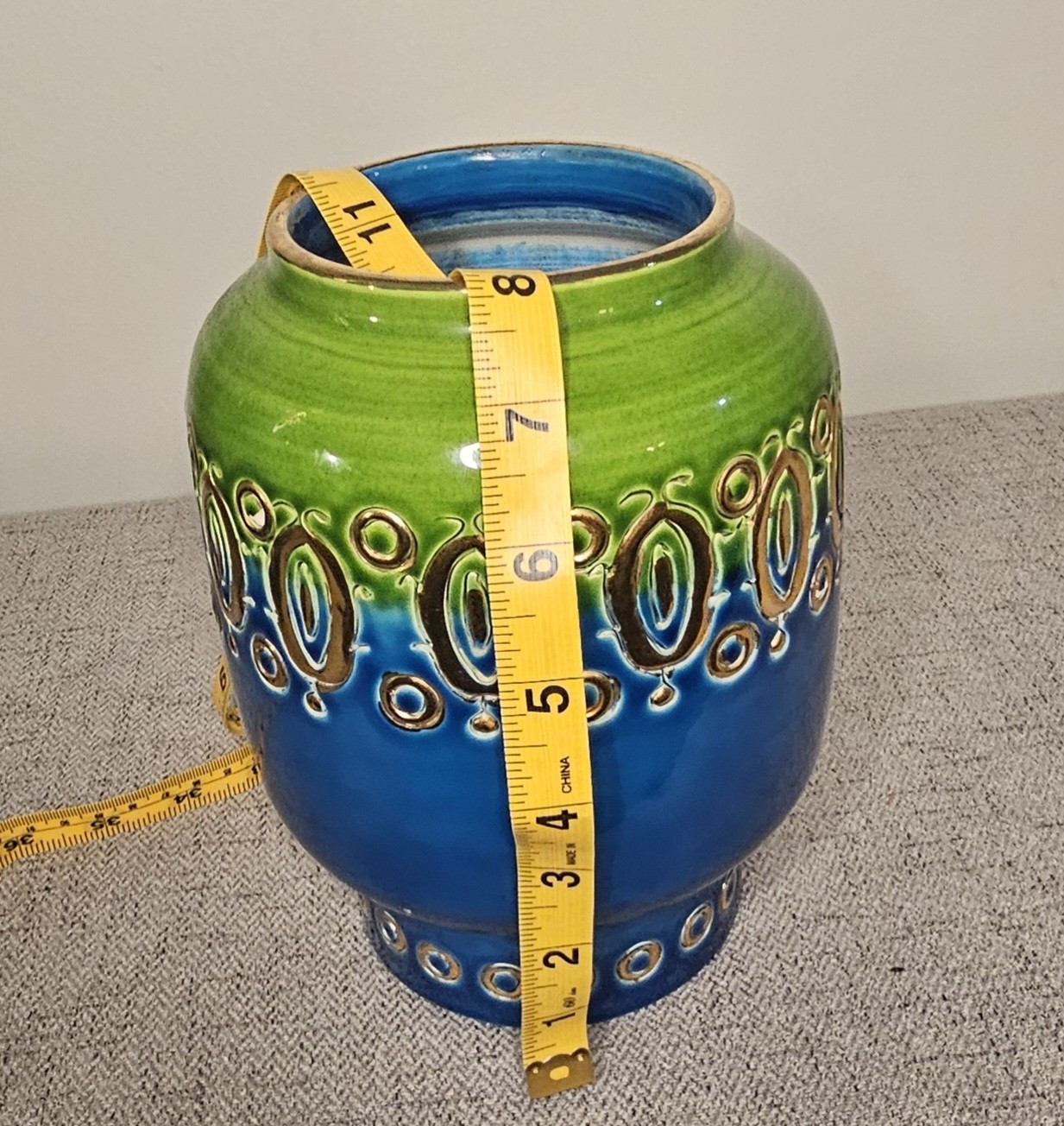 Aldo Londi Bitossi Blue Lime-Green Gold Vintage 2 Vases.
