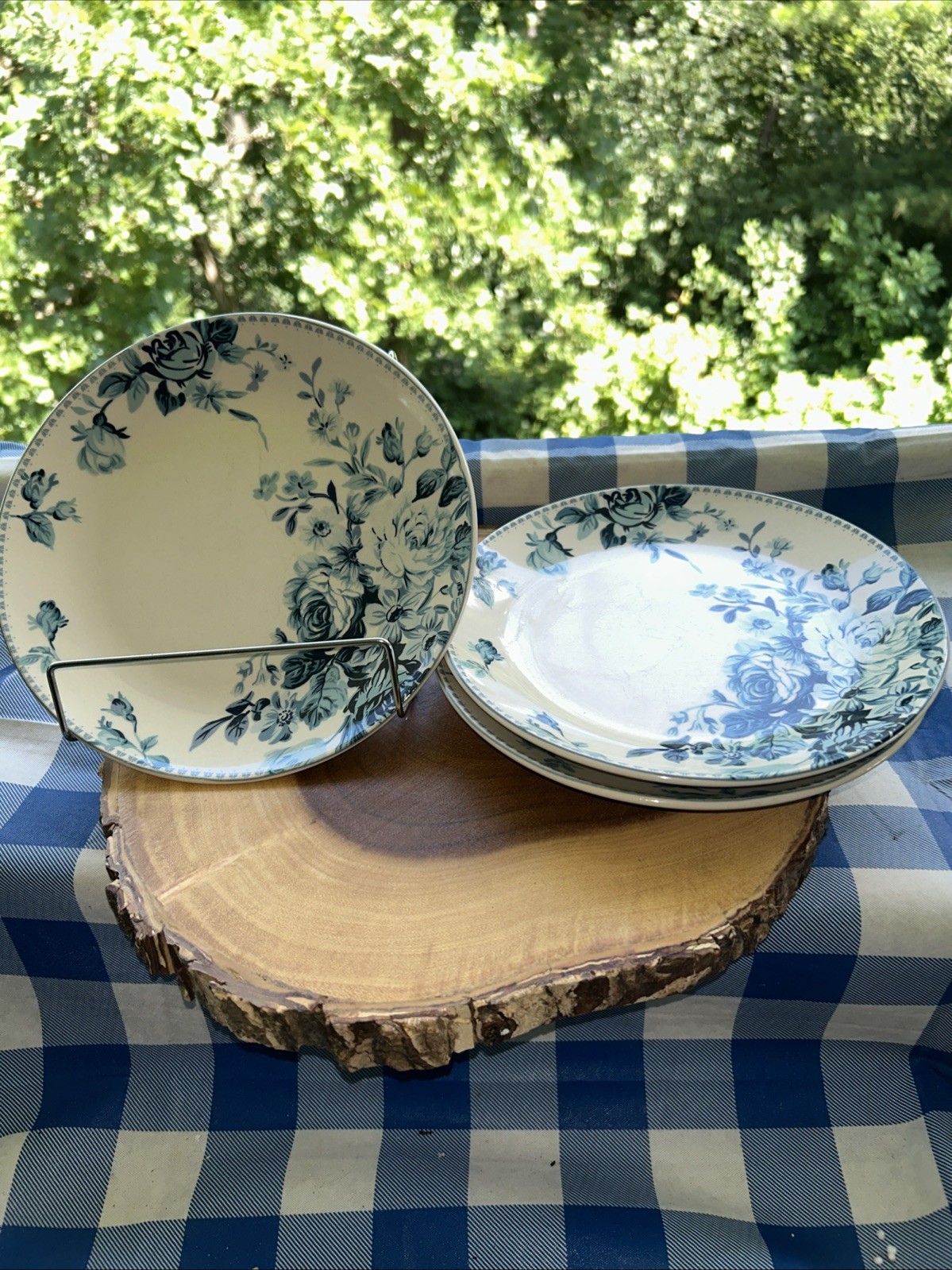 Elama Plates 3 Traditional Blue Desert Rose Pattern 8” Across NIB