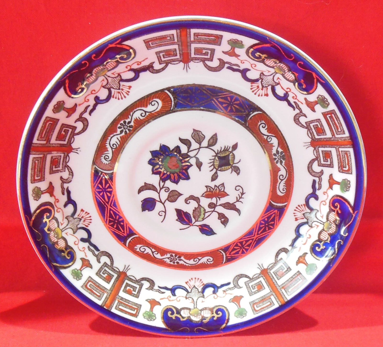 Nikko Ironstone Footed Cup & Saucer Set Blue Rust Gold Floral H491