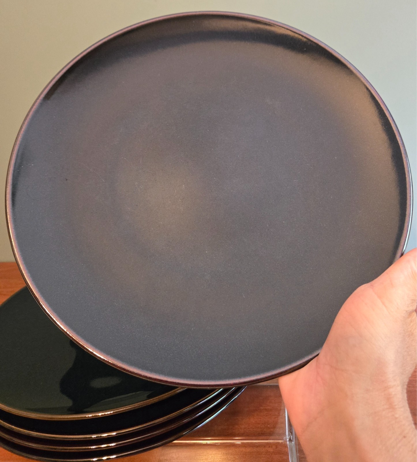 Set of 5 Mikasa SEDONA BLUE 11-3/4″ Heavy Dinner Plates Brown Trim MK135