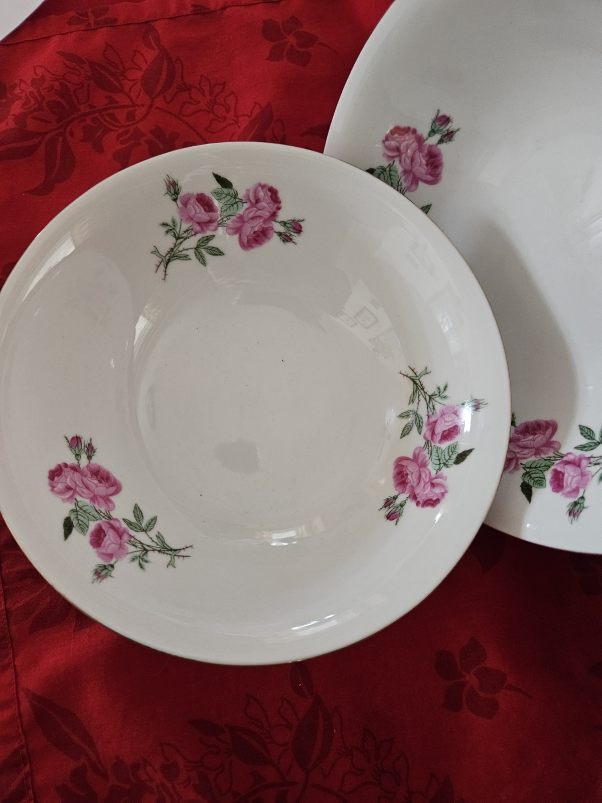 Porcelain Floral Pattern Decorative Bowl Set White Pink Green Made in China