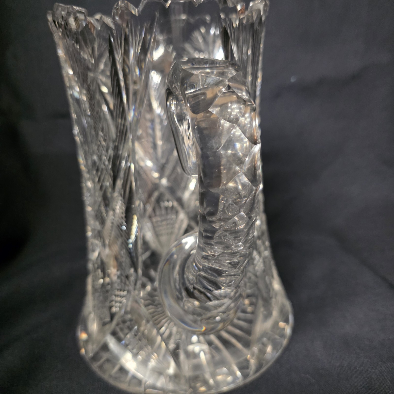 Antique American Brilliant Cut Crystal Glass Pitcher Pinwheels Hobstars Heavy