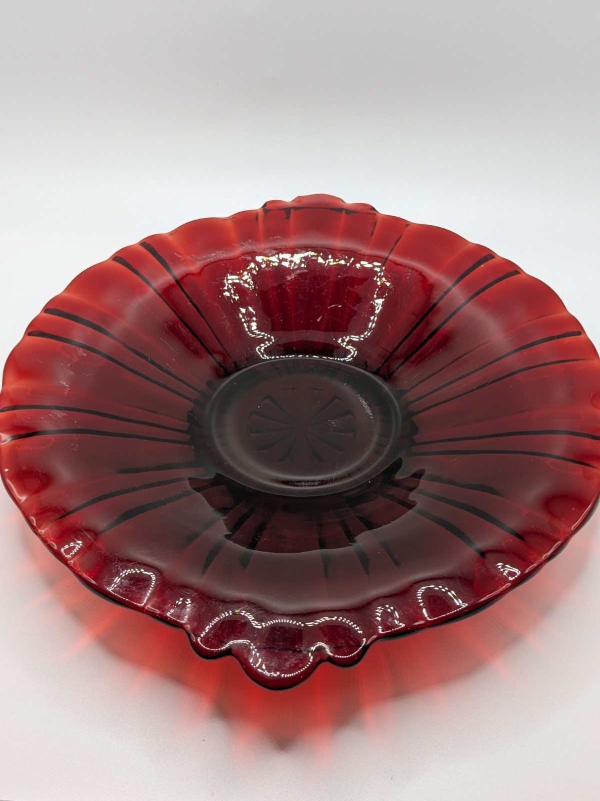 Vintage Serving Plate Ruby Red Depression Glass 8”Gorgeous Glass Art