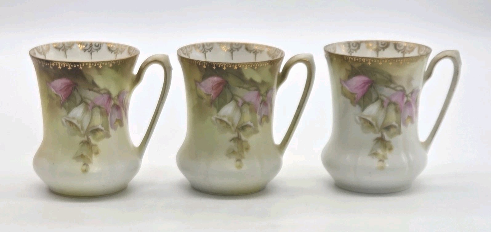 RS PRUSSIA Small Coffee Chocolate Demitasse Cup 3″ Foxglove Set of 3 Antique