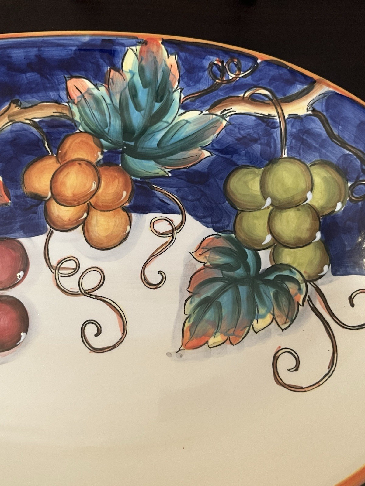 Oval Ceramic Tuscan Grapes Platter Serving Tray 14.5” Glossy Glaze