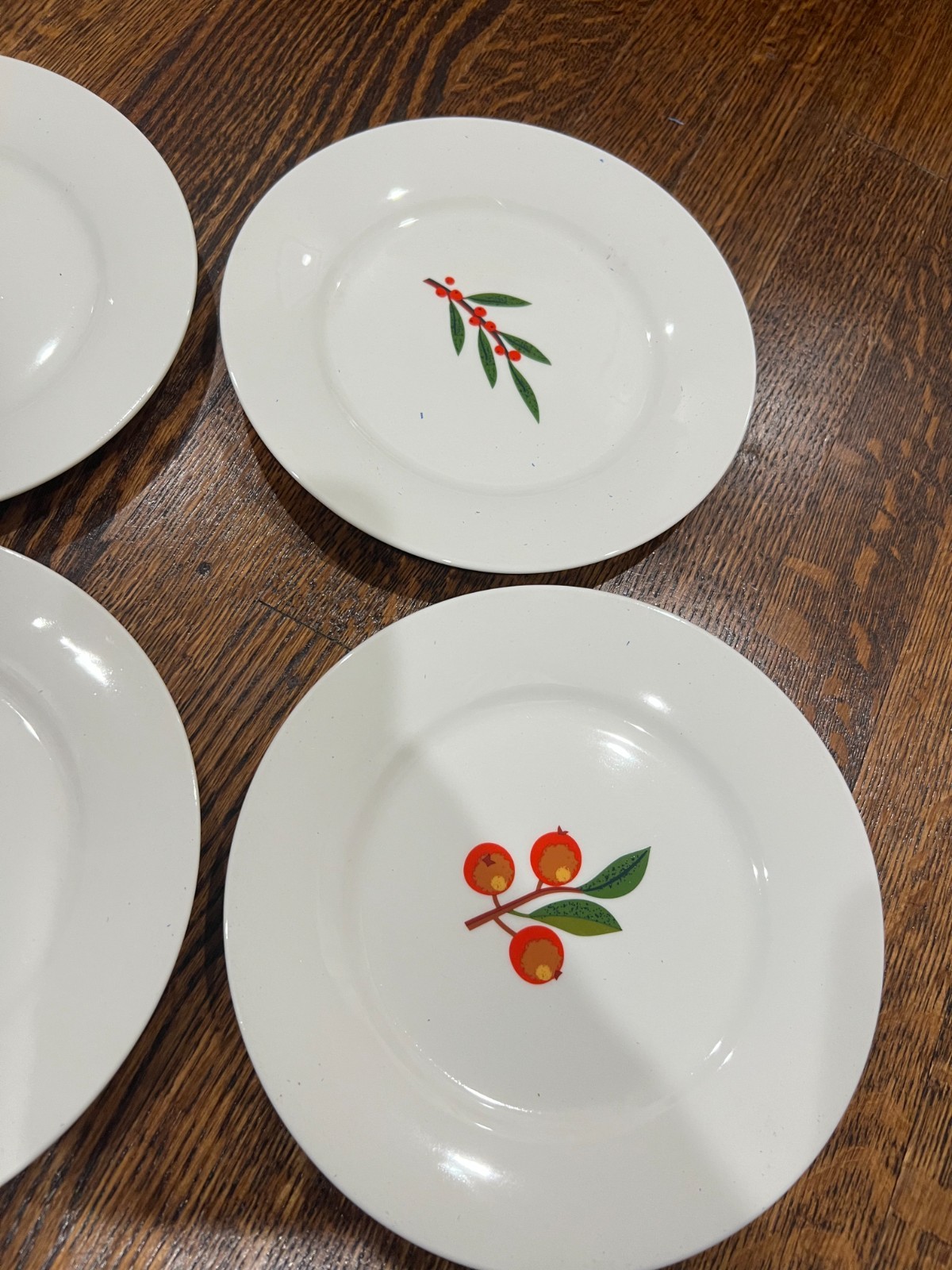 6 CRATE & BARREL ‘Berry Sprigs’ 7½” SALAD/DESSERT PLATES: Fruits & Leaves (6)