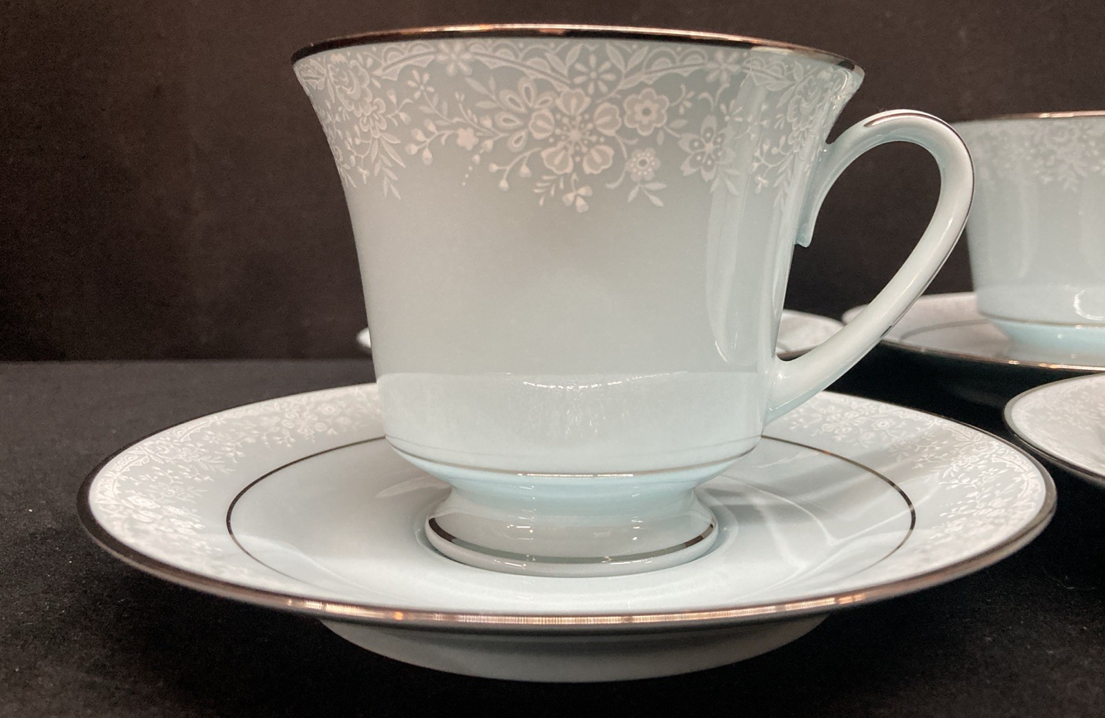 Noritake Fidelity 8003 Light Blue Cups & Saucers Set of 4