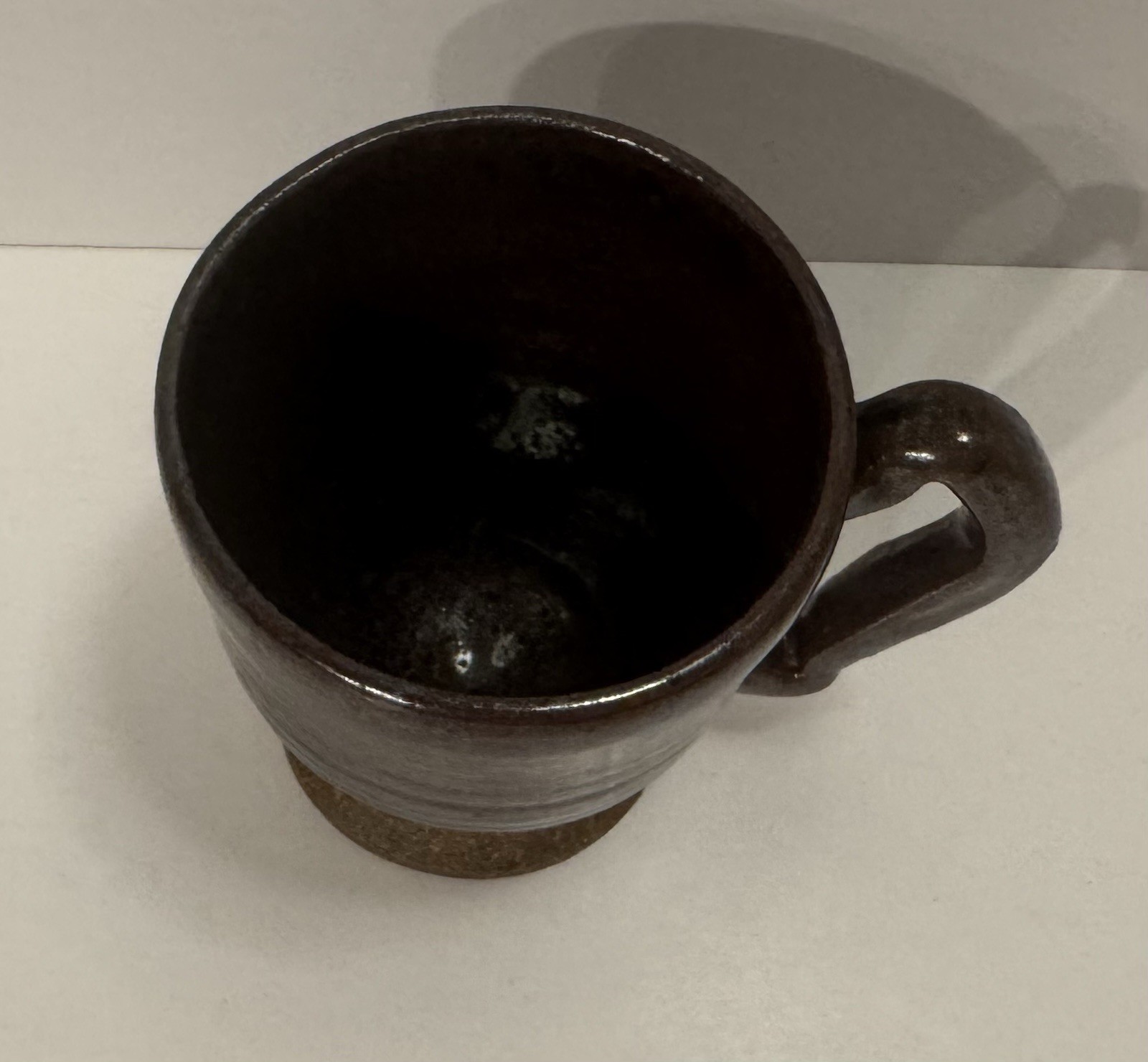 Studio Pottery Hand Thrown Stoneware Mug, Able Drip Glaze, Signed “L” 3-2017