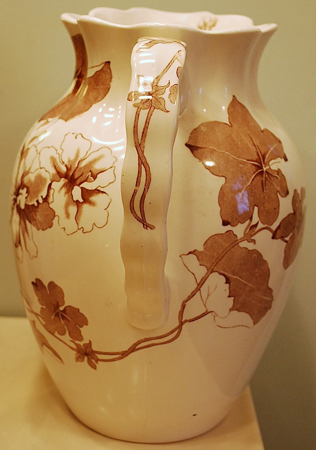 Antique ‘BETA’ Victorian Water Pitcher FURNIVALS IRONSTONE TRANSFERWARE POTTERY