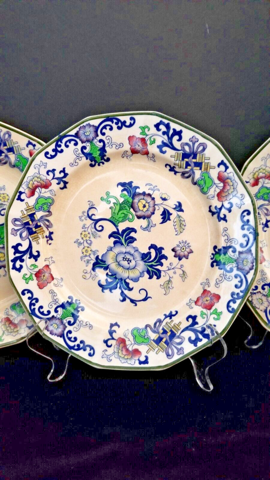 Doulton Burslem Porcelain Plates, Set of 4, Blue & White, 8″. England.