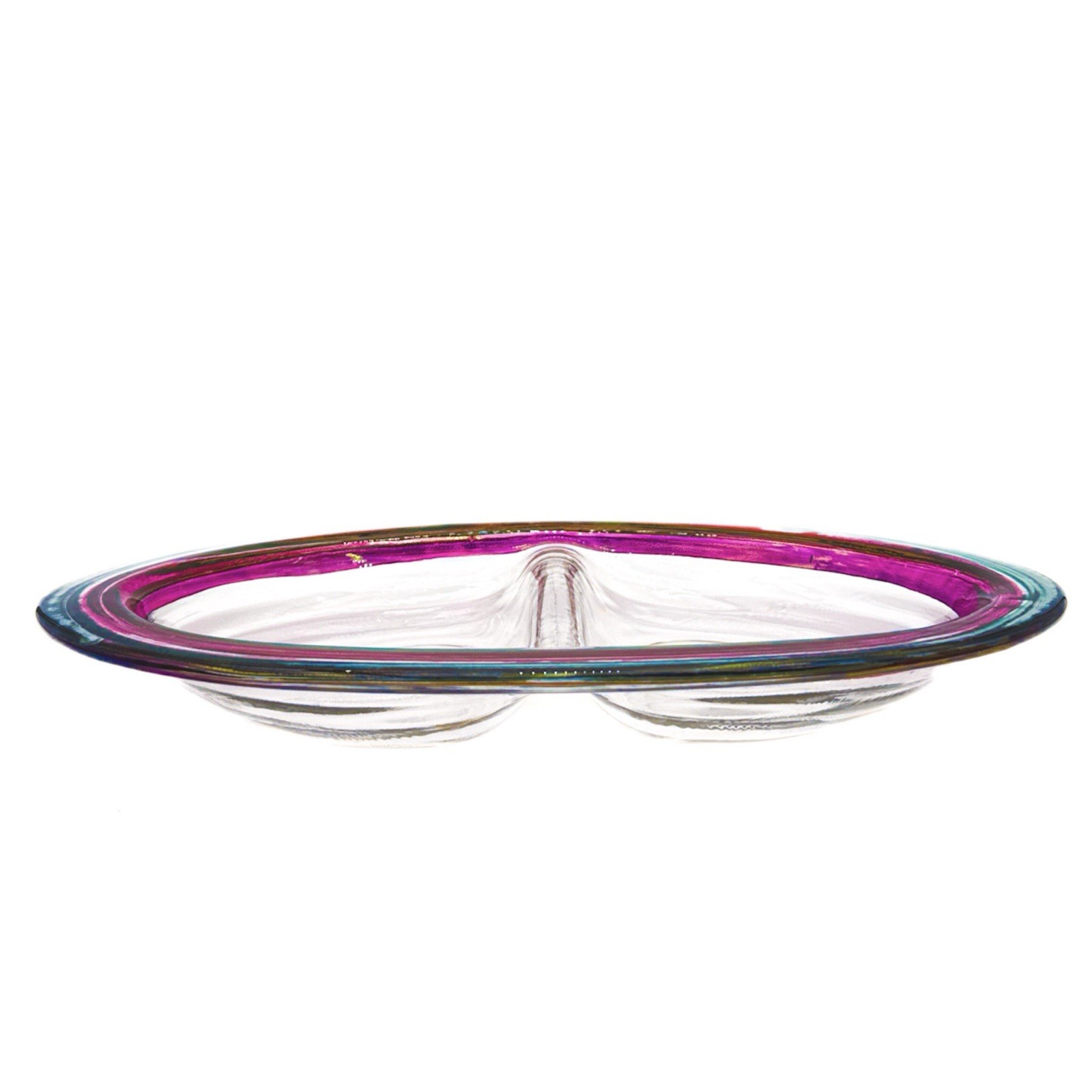 Vtg. Pfaltzgraff Juniper Hand Blown Italian Glass 15.25″ Divided Serving Platter