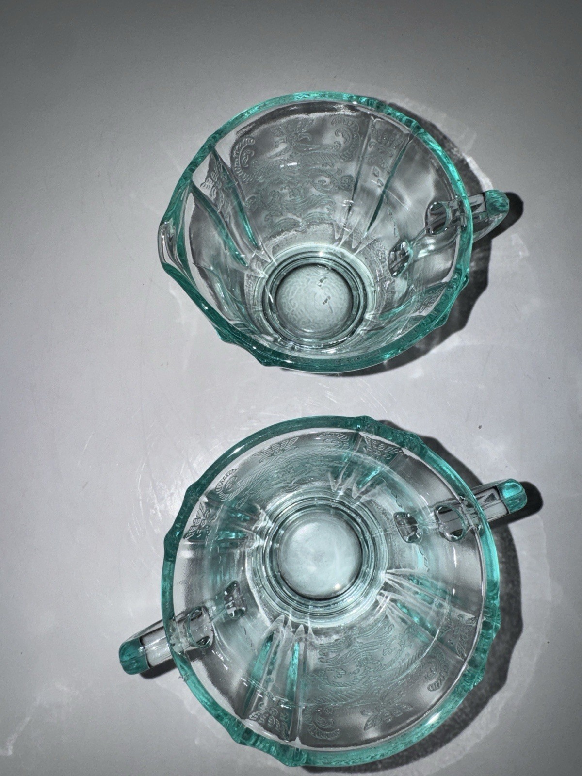 Indiana Glass Aqua Madrid Recollection Creamer and Sugar Set 3.25”