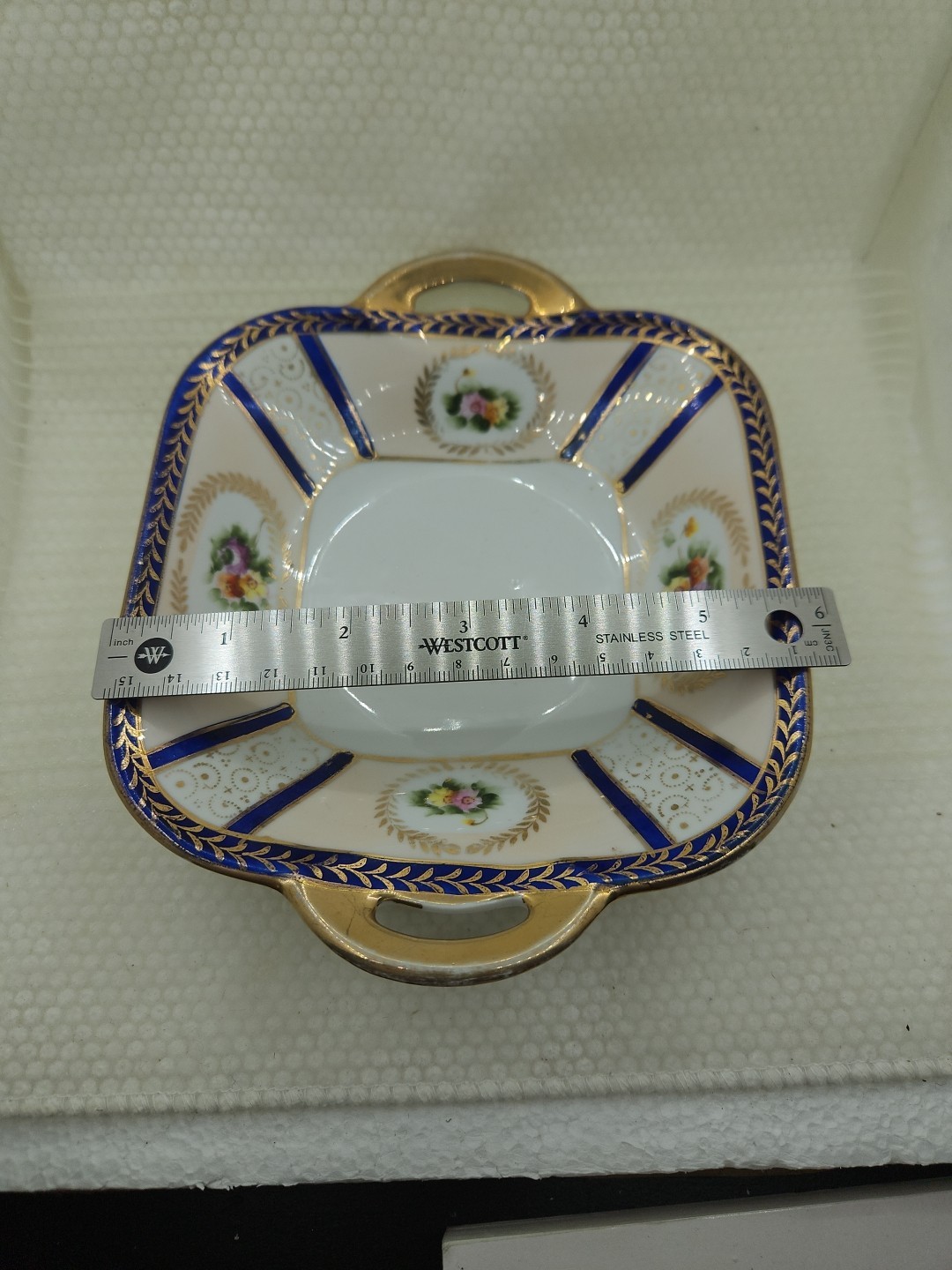 VTG Noritake Gold Cobalt Flower Pattern Handle Bowl 7x6x1 1/2 Inches Approx