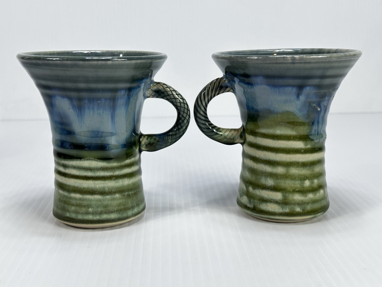 STONEWARE JACKSON POTTERY Kilkenny Ireland Studio Set 2 Mugs Glazed Blue Green