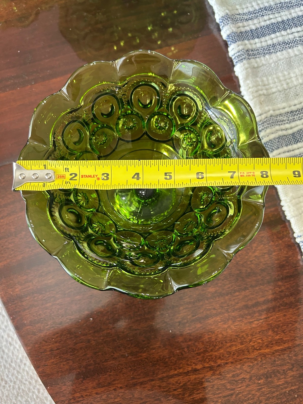Vintage 4pc L.E. Smith Green Moon & Stars Set Cake Pedestal 2 Bowls 1 Compote
