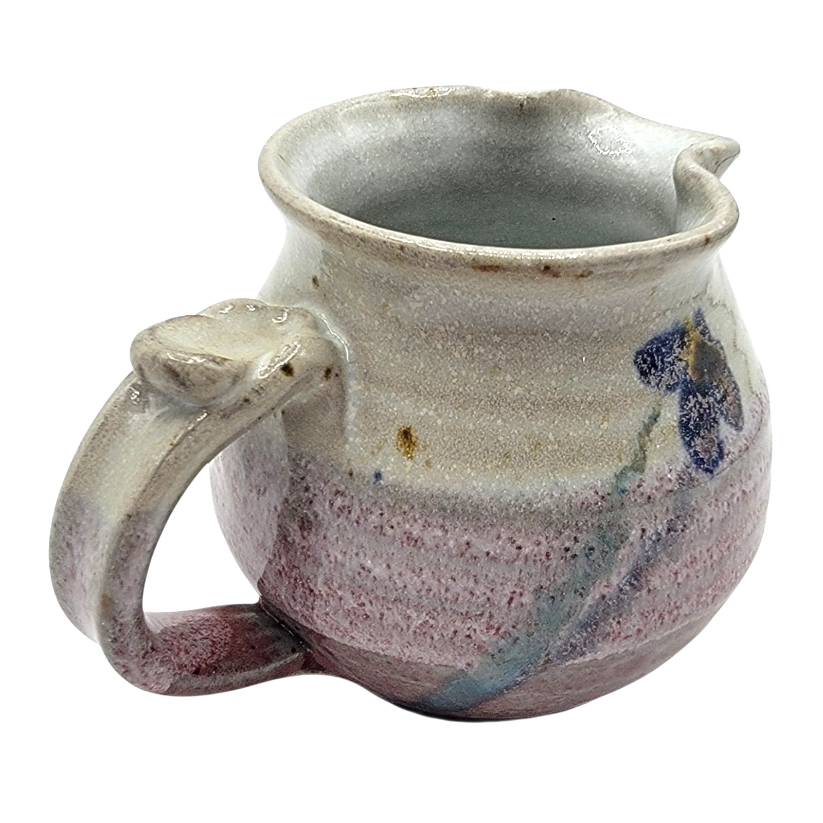 Studio Pottery Creamer Sugar Set Signed Purple Drip Glaze Blue Floral Stoneware