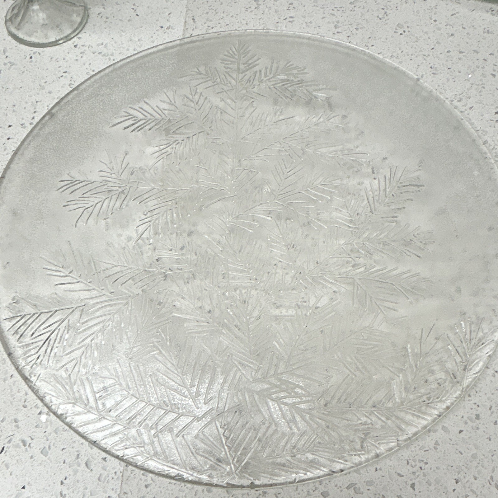 Clear Pressed Glass Round Fern Pattern Platter Decorative Botanical