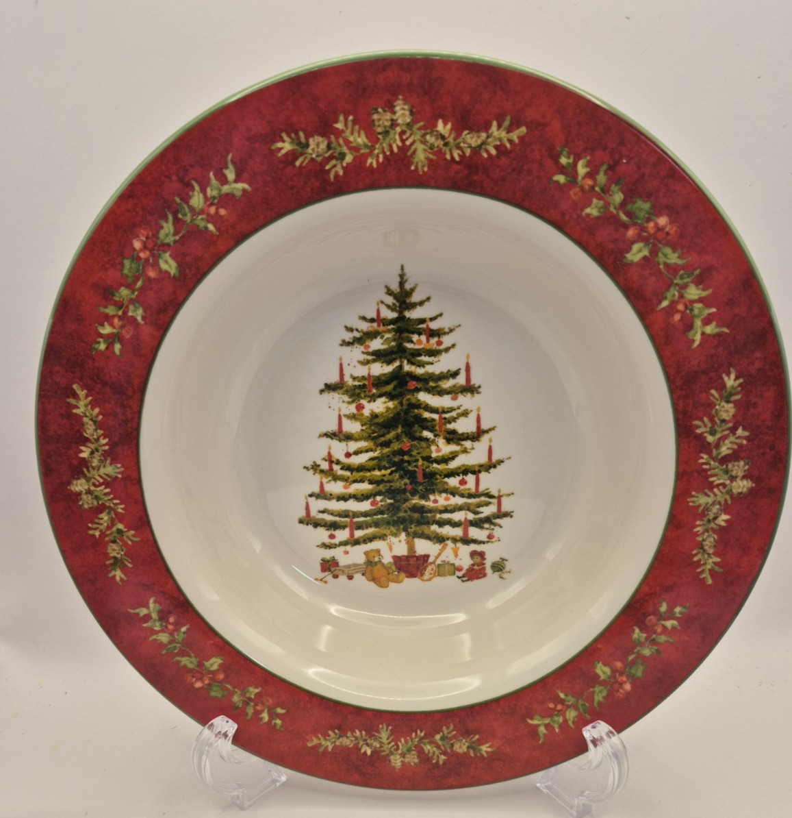 Holiday Home Betty Whiteaker Rimmed Soup Bowls 8.75″ Christmas Tree Set of 3