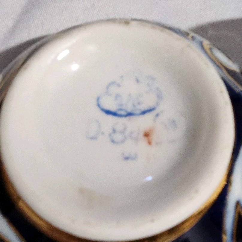 Set Of 3 Vintage Porcelain Bowls Colbalt Blue Floral Gold Trim 4.25″D 2″T