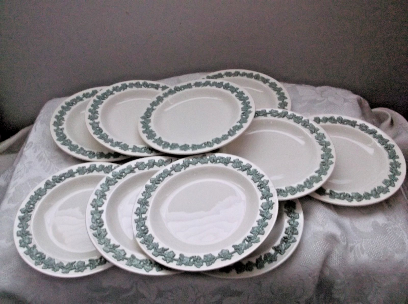 Set of 10 Wedgwood Queensware Celadon(Green) on Cream 6 1/8” Bread Plates
