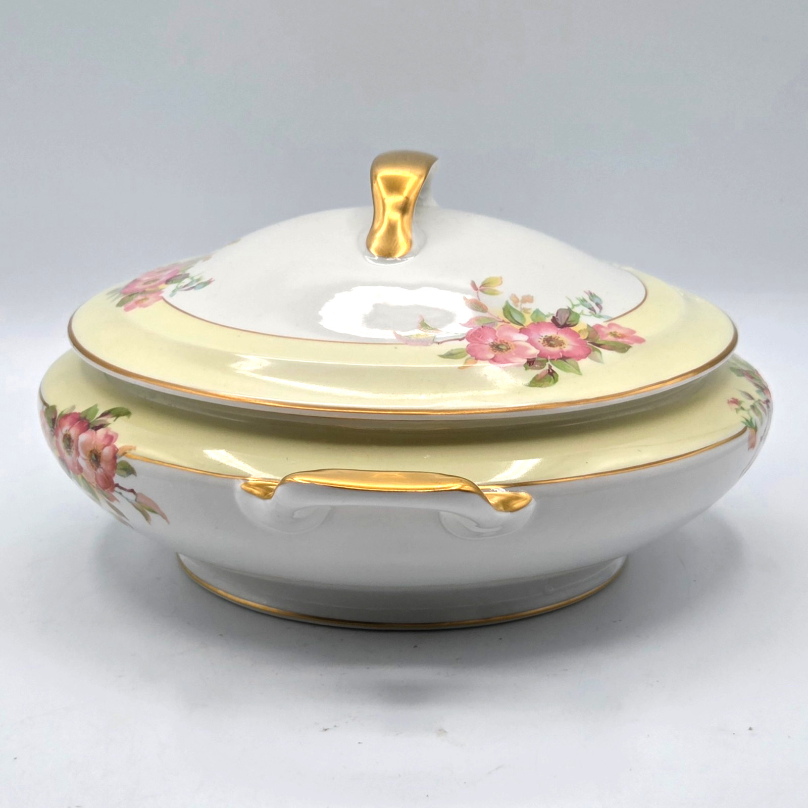 Jackson China Floral Covered Casserole Dish with Lid Gold Rim VINTAGE