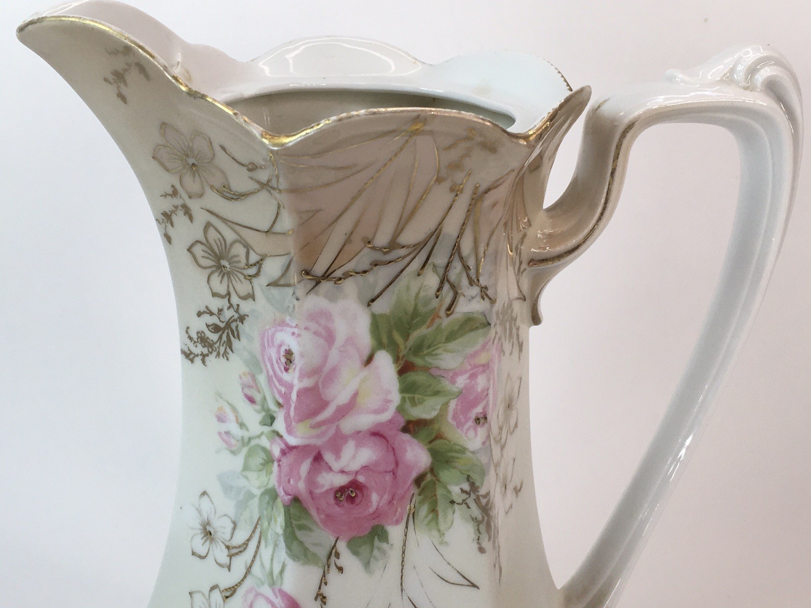 Antique RS Prussia Red Mark Chocolate Pot White Body W/ Pink Rose Gold Accent