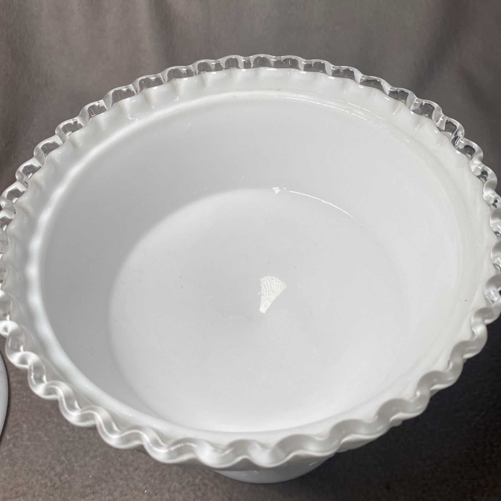 Fenton Milk Glass Silver Crest Spanish Lace Pedestal Candy Server w/ Lid