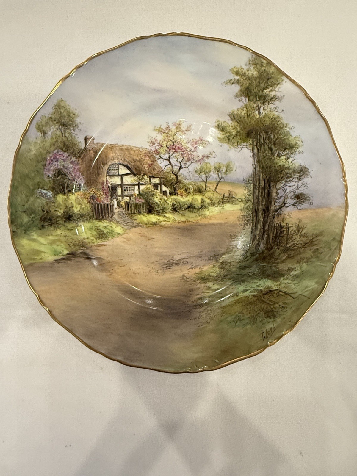 Pristine 1952 Royal Worcester Peter Love Signed Cabinet Plate Harvington 10.5″
