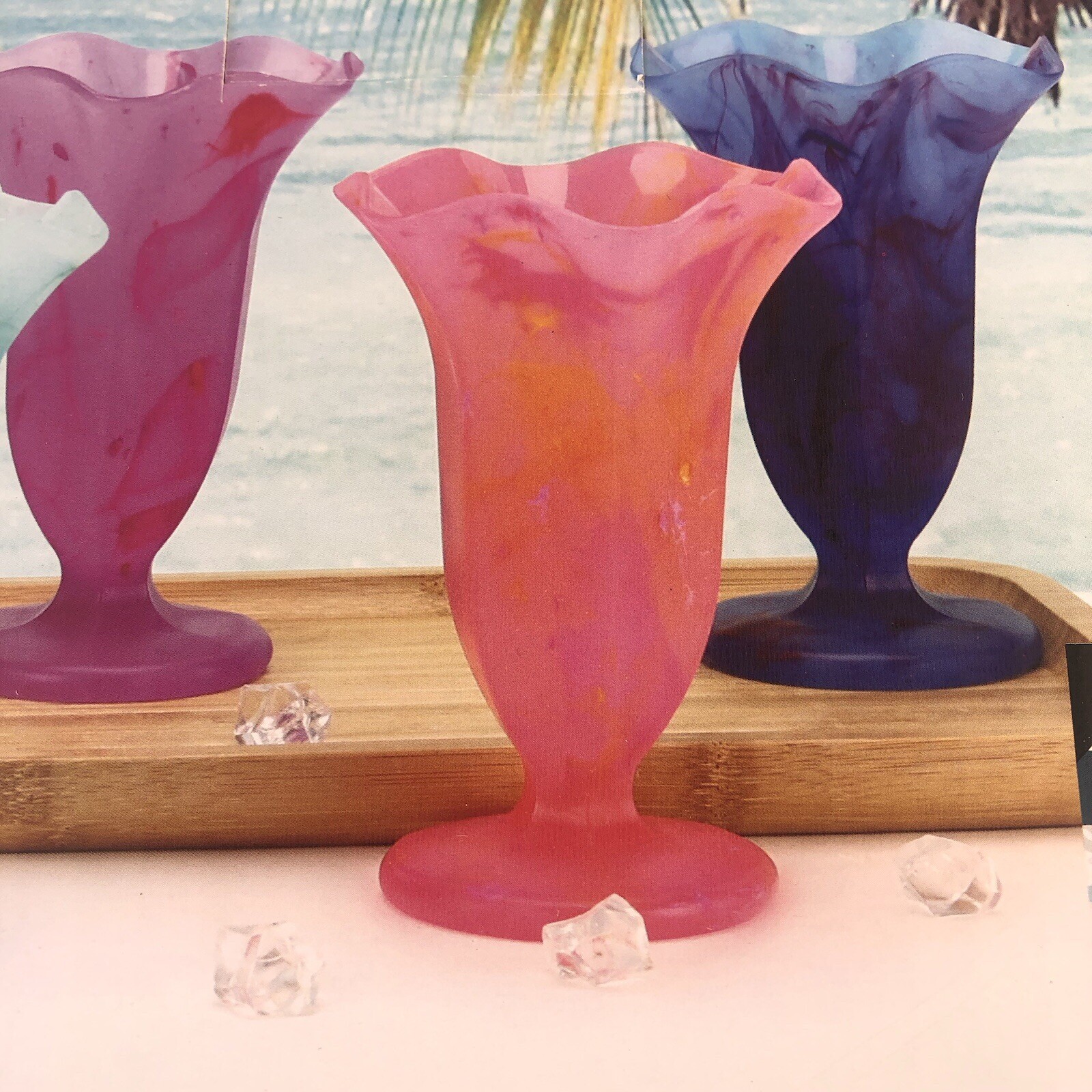 Pack 4 Dessert Cups Colorful-Plastic Asymmetrical Bowls Footed Juice Ice Cream