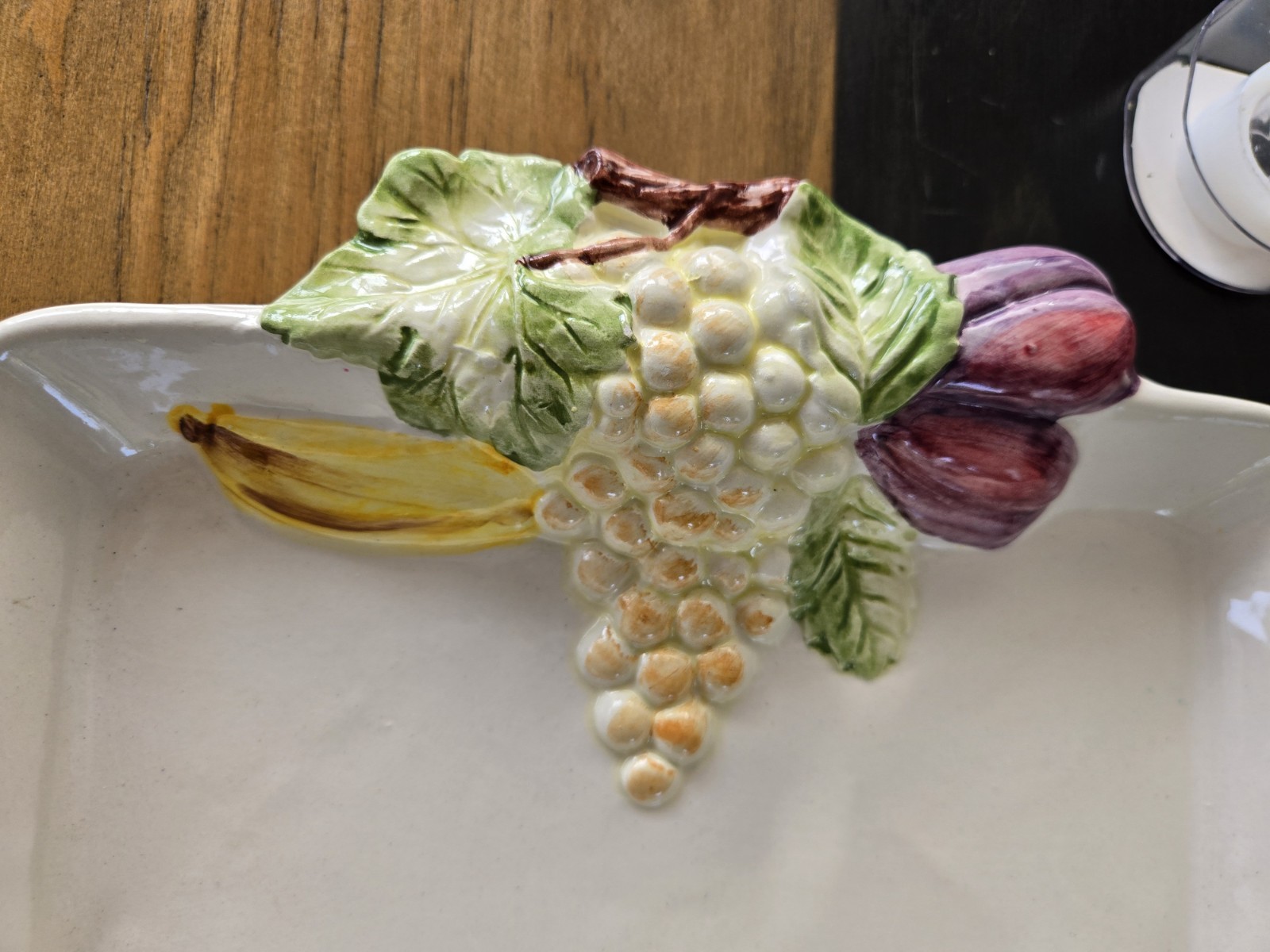 VTG Ceramic sectioned barbotine Serving Tray Made In Portugal Hand Painted Fruit