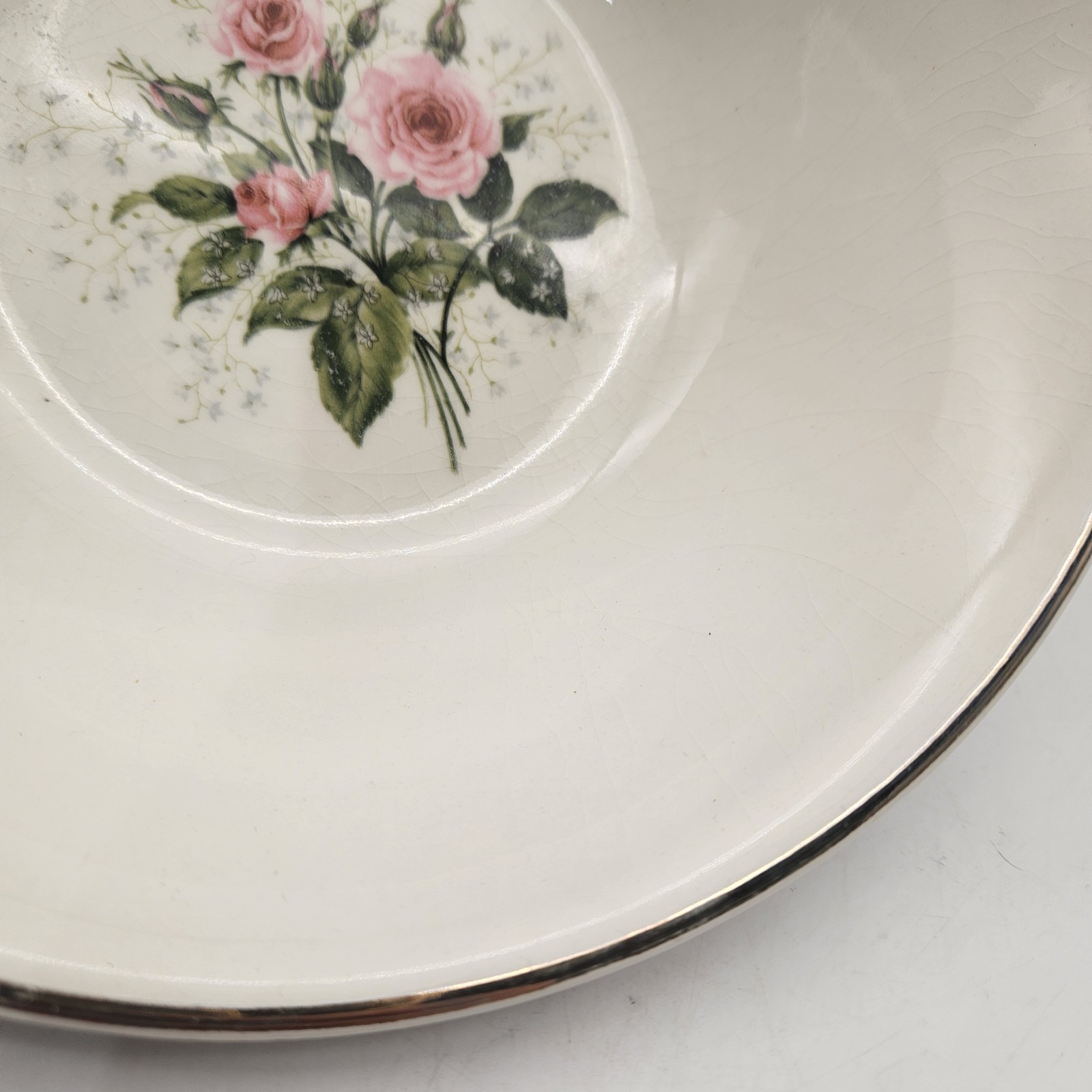 Vintage Mid Century Fairbanks Alpine Rose Serving Bowl Pink Floral 8 1/8 Inches