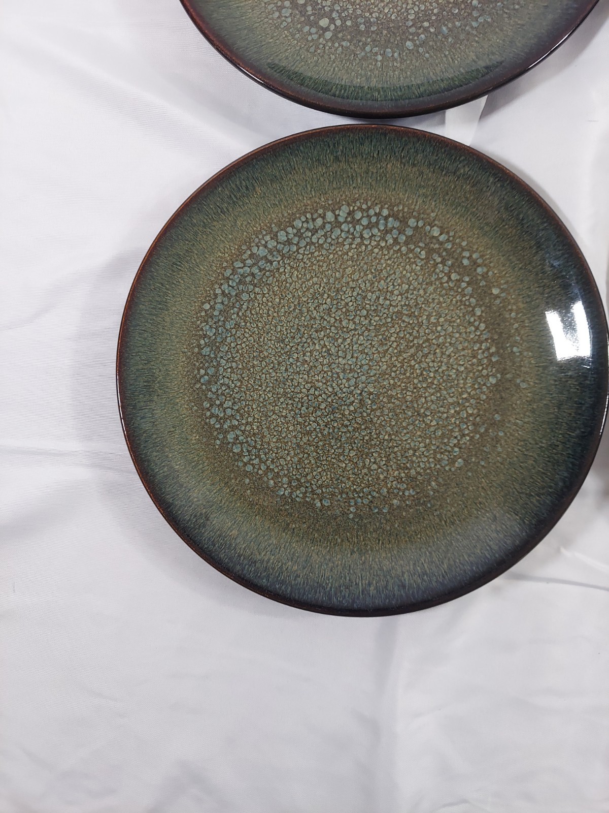 Lot of Four (4) Salad Plates Threshold Cambridge Green Stoneware 8 1/4 Inches.