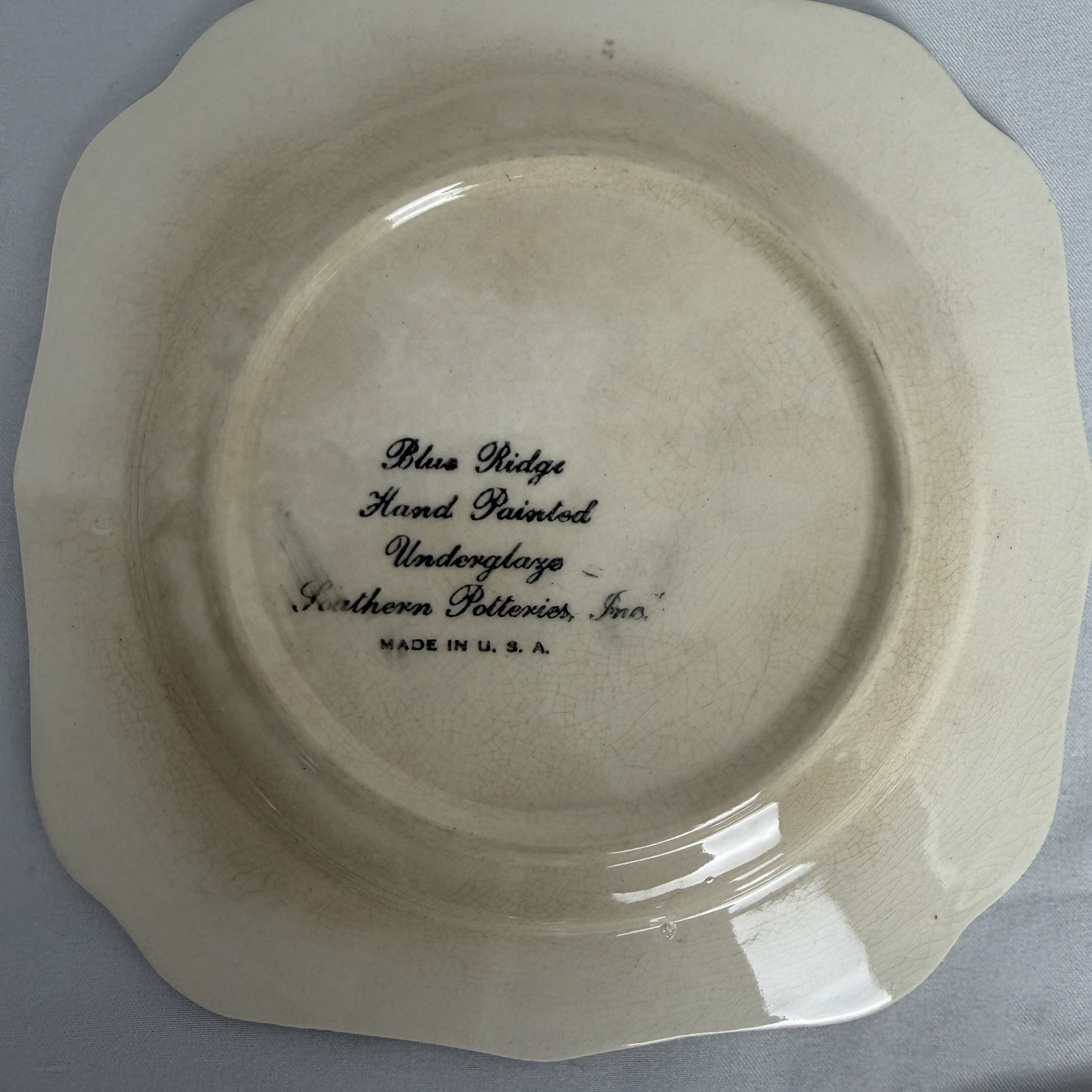 VTG Southern Potteries Set of 6 Blue Ridge ‘Country Fair Green’ Square Plates 6″