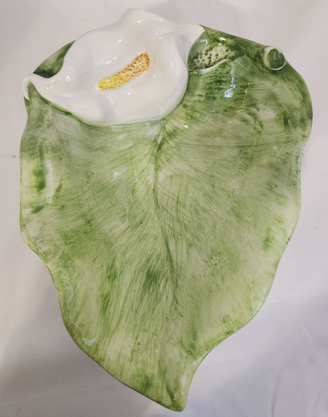 Italian Ceramic Dish Calla Lily Leaf Majolica Syle Vintage See Last Picture