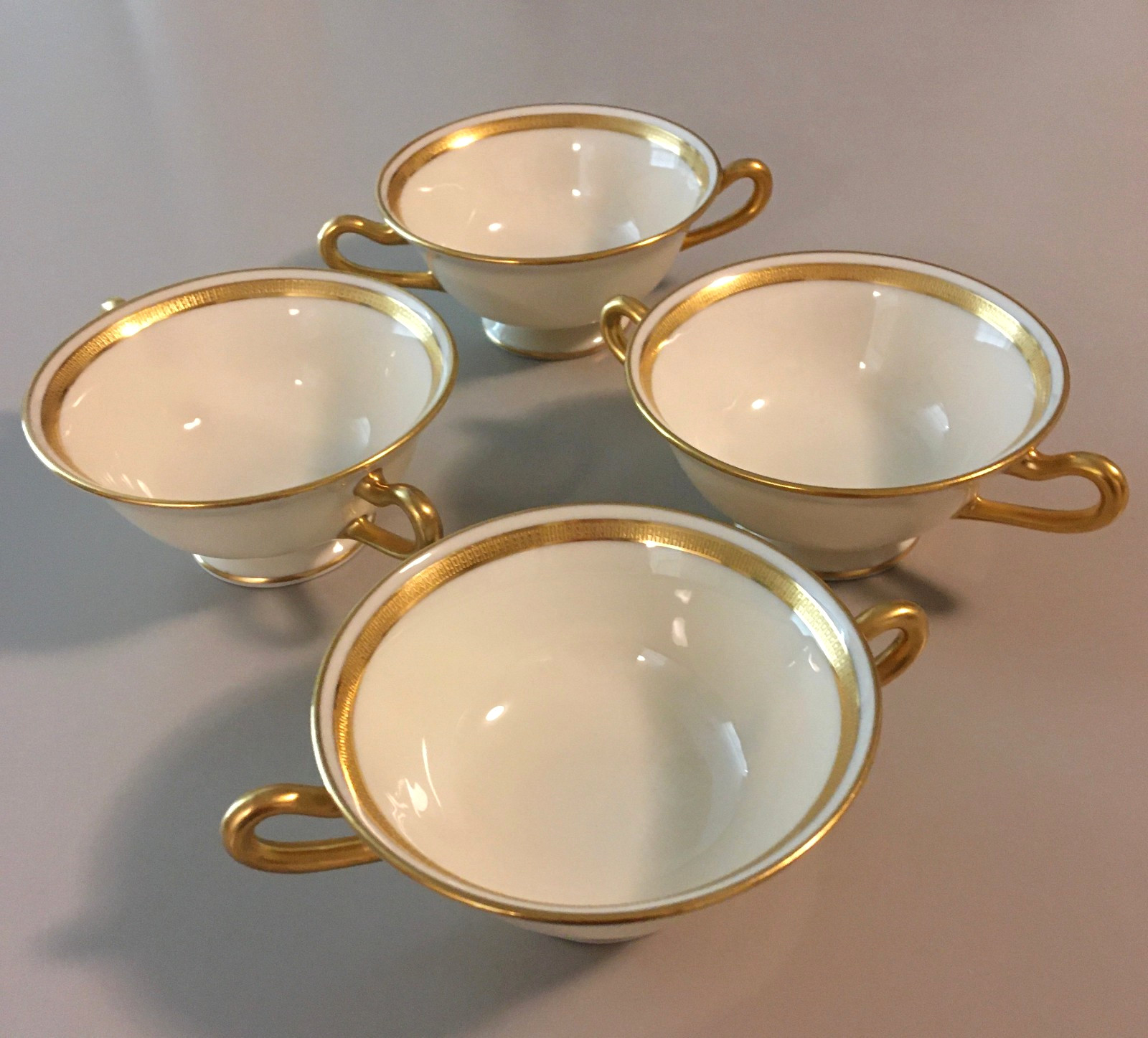 Lenox Porcelain J53 for Hutzler Brothers Baltimore 4 gold/ivory bouillon cups