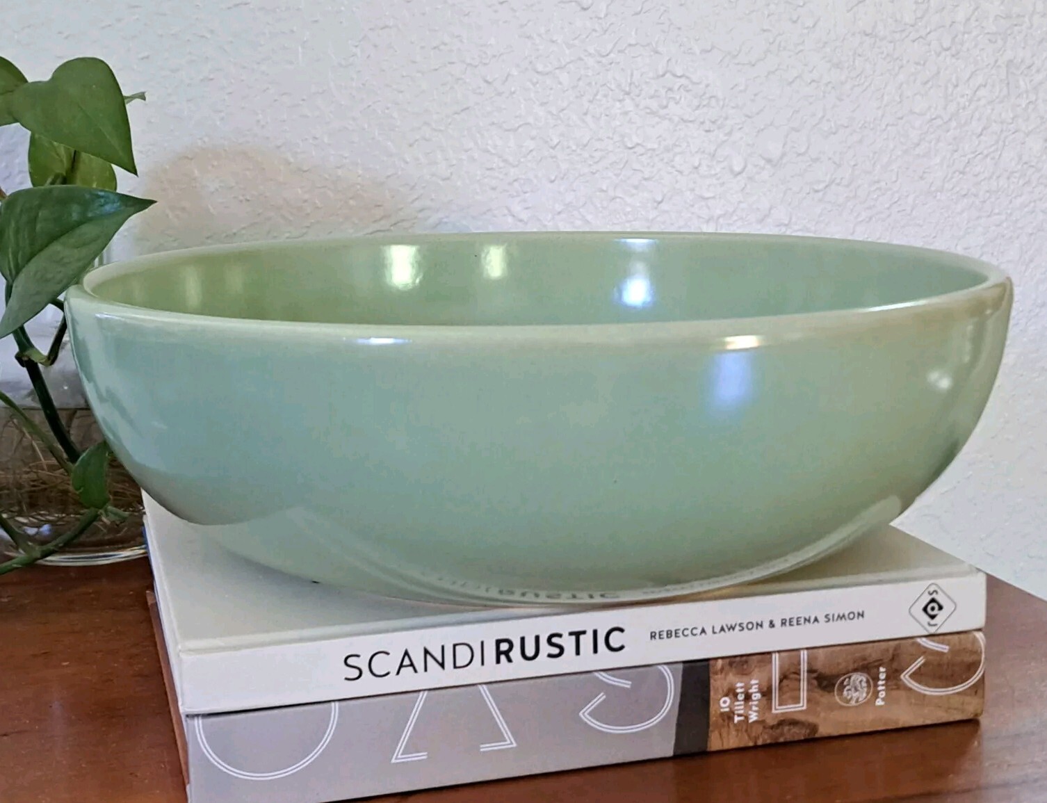LARGE Vintage La Solana Pottery Mint Green 13″ Salad Serving Bowl Mid Century