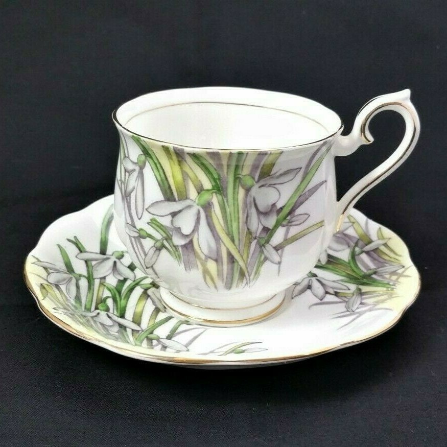 Royal Albert Snowdrop Bone China Teacup & Saucer Hand Painted England