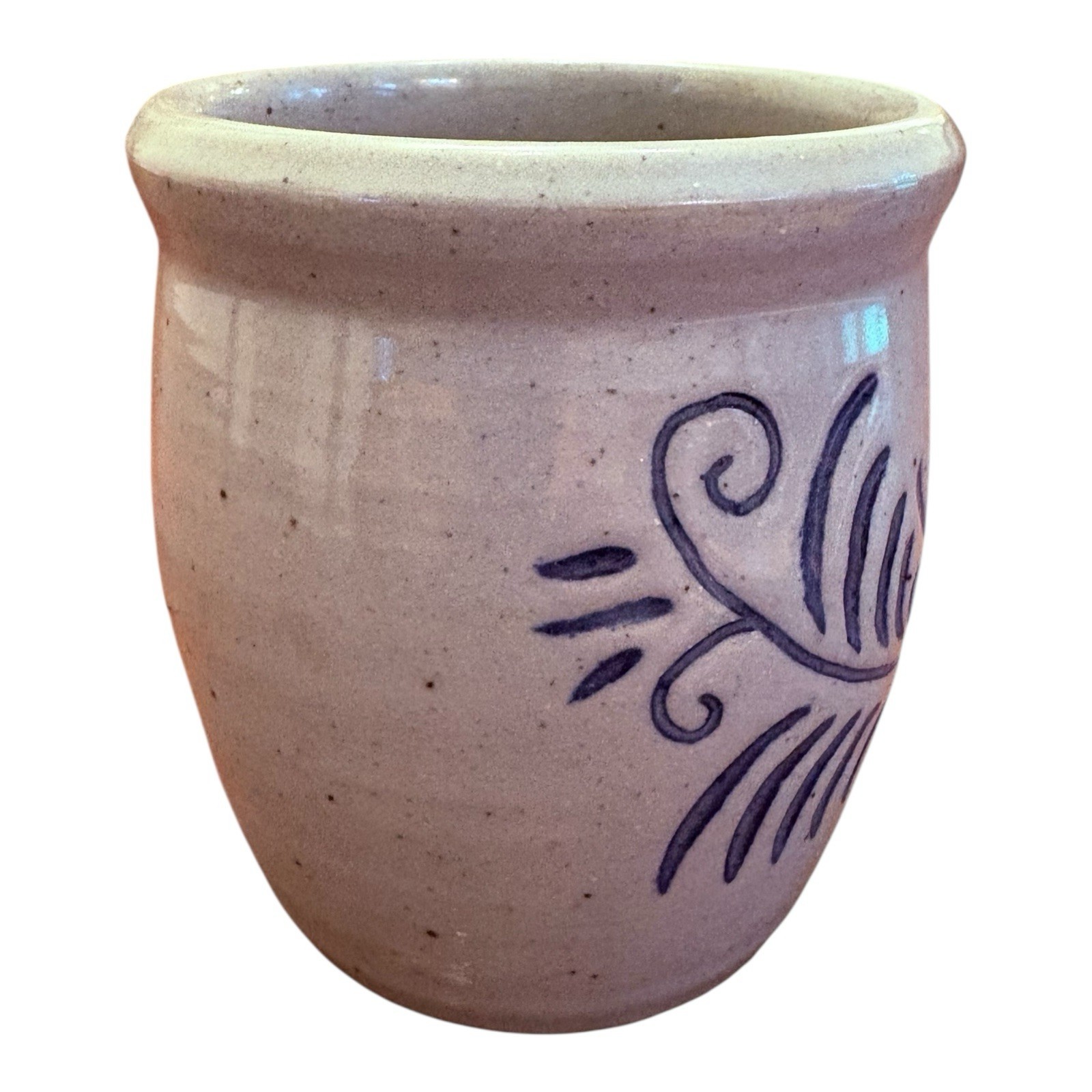 Signed Studio Art Pottery Salt Glazed Mug With Applied Handle *See Ding picture