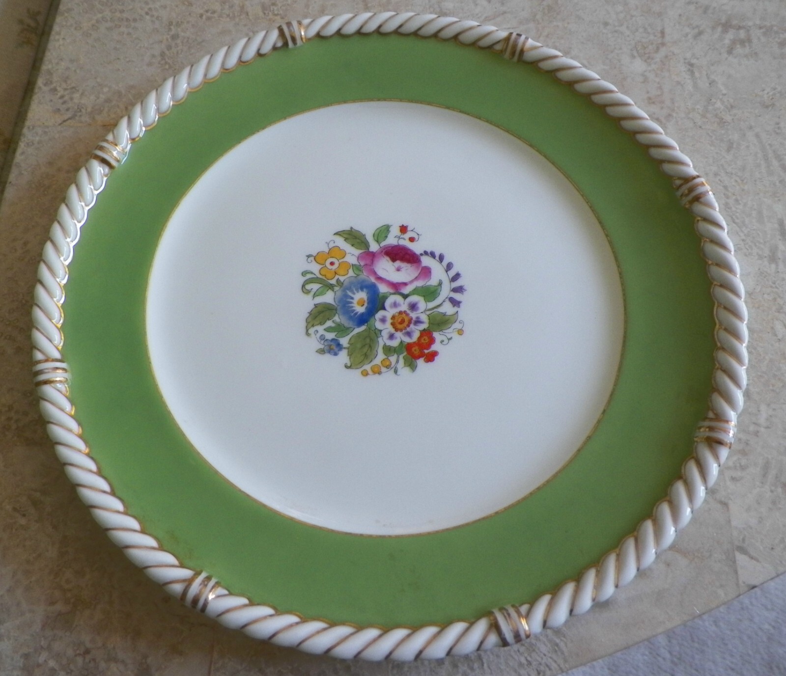 Vtg Tiffany & Co Apple Green Floral 8 3/4″ Luncheon Plates Cauldon England Set 6