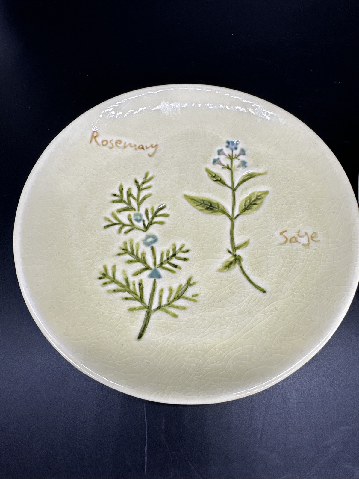 2 Set Hand Painted Herb Flower Plates 7.25″ Wall Decor Garden Cottage EUC