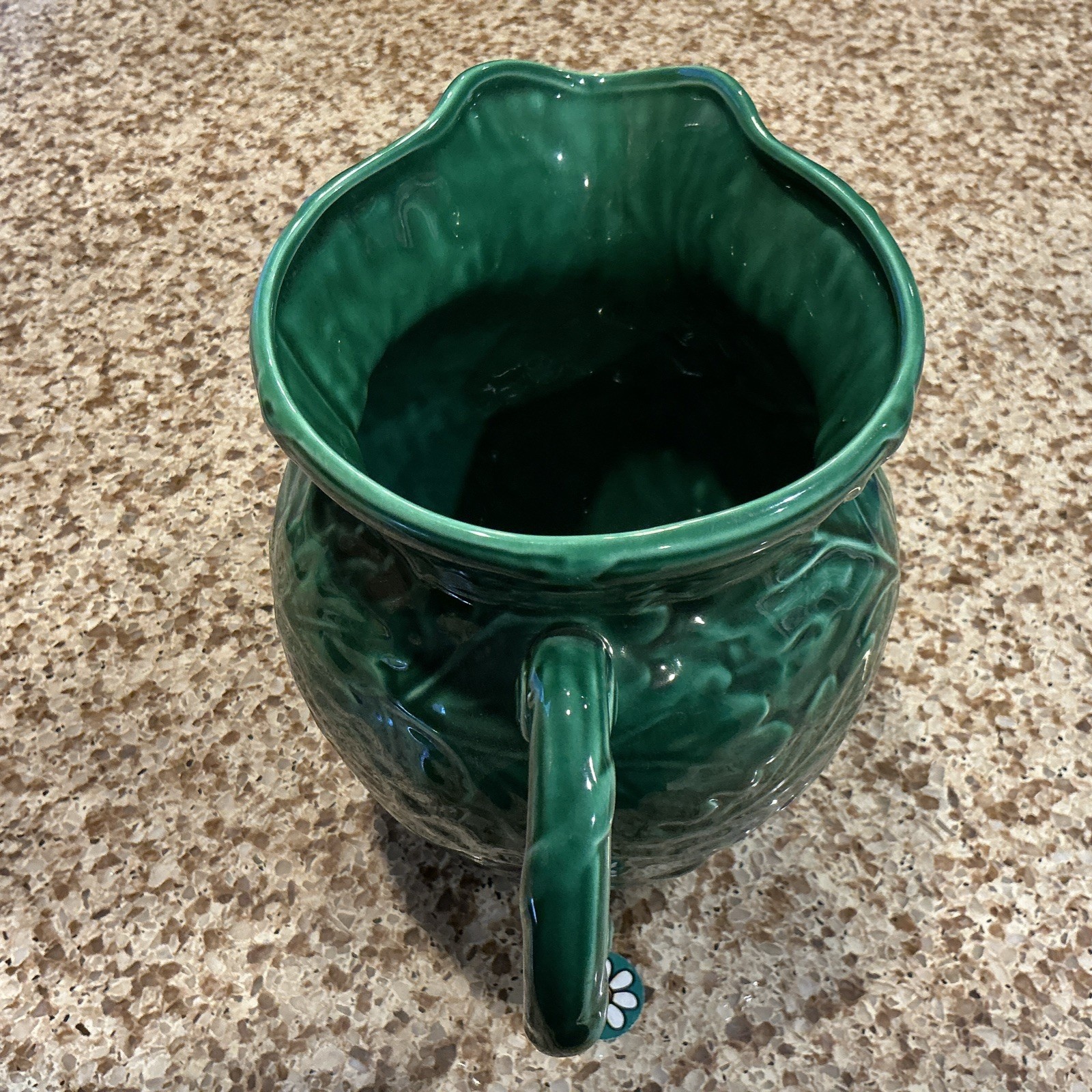 MAJOLICA GREEN 7.75” PITCHER BY SHAFFORD