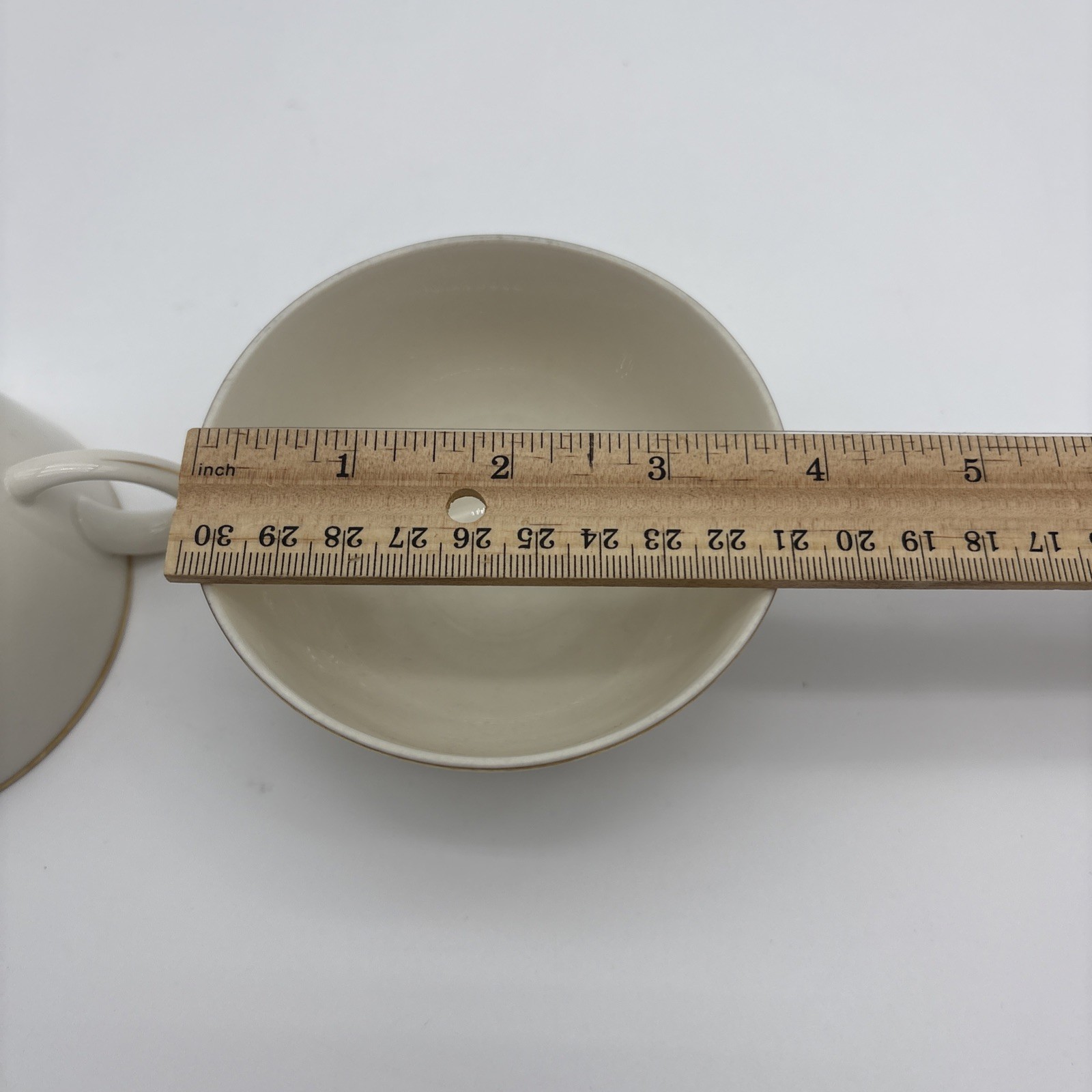 2 Franciscan Talisman Porcelain Tea Cups 2 1/8″H Made in Japan Cream w/Gold Trim