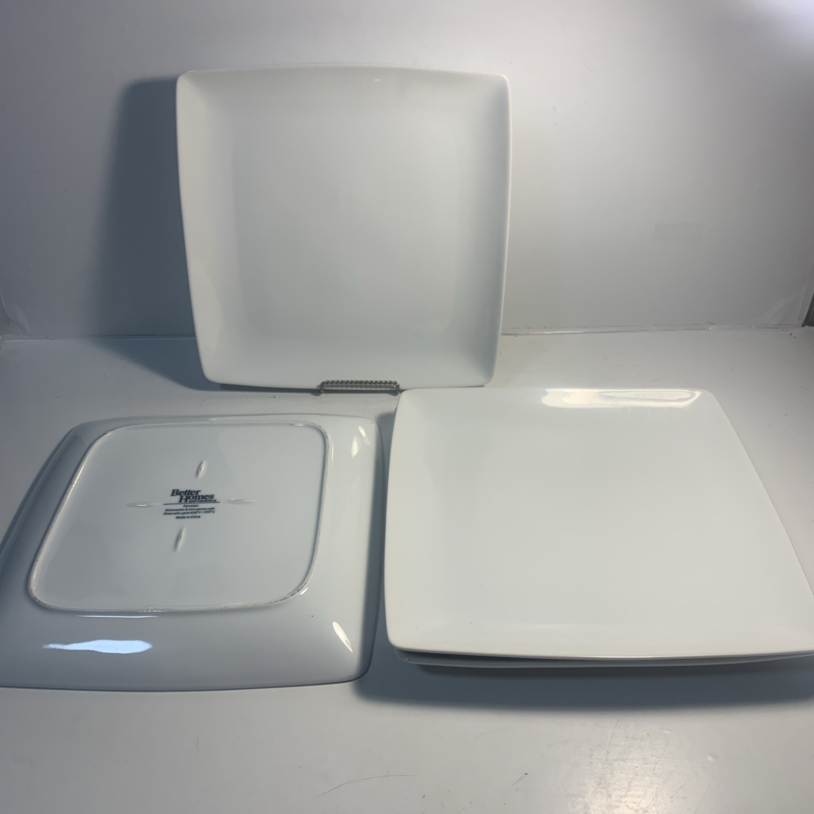 Set of 4 Better Homes & Gardens Square White Dinner Plates 10 7/8″ Porcelain