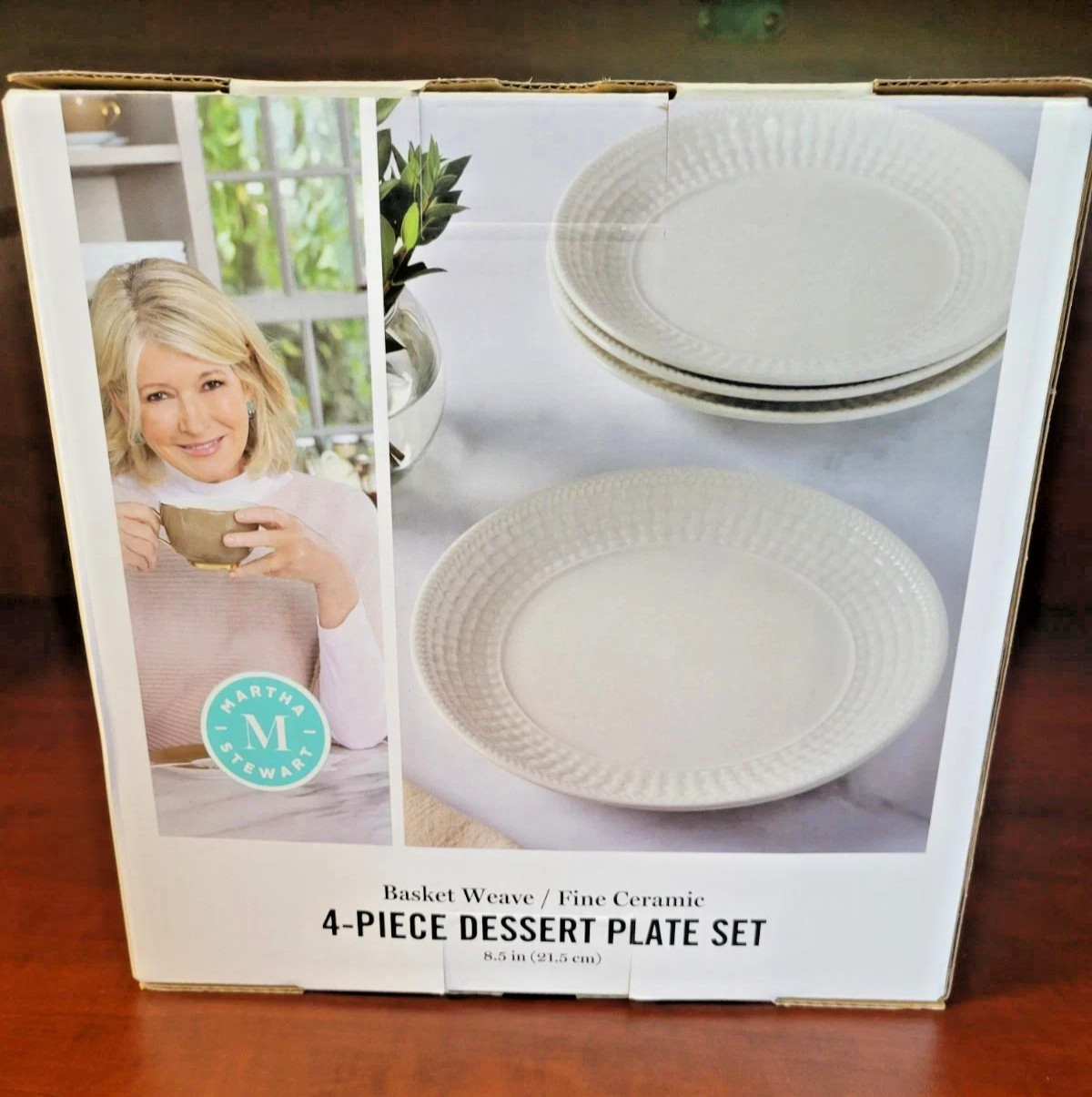 NEW! MARTHA STEWART Basket Weave Set/4 Ceramic Dessert/Salad Charcuterie Plates!