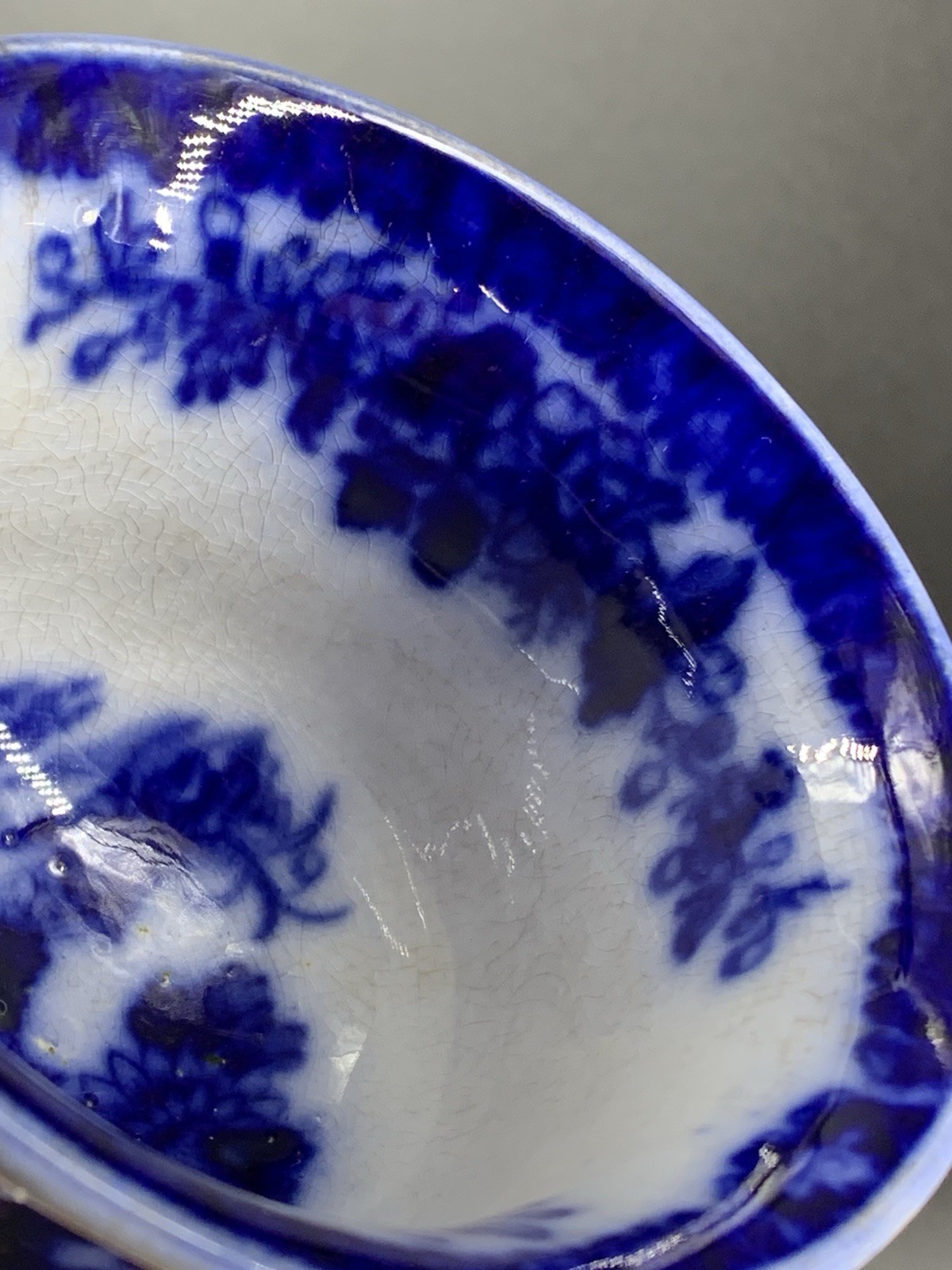1840s Indian Flow Blue Cup & Saucer Porcelain Handleless F R Pratt