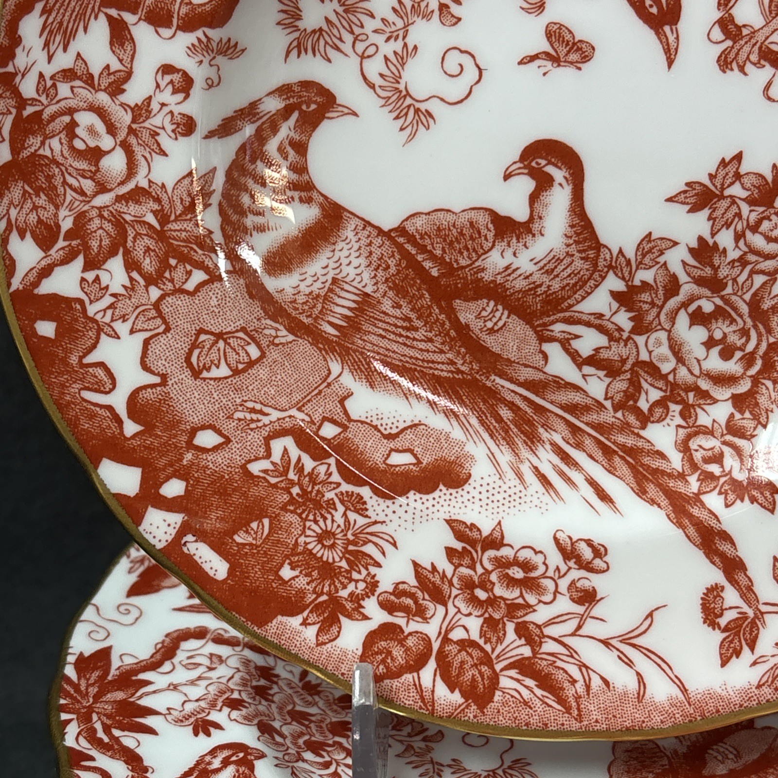 Royal Crown Derby RED AVES ~Older Scalloped ~ Bread Plate 6 1/4 Inches