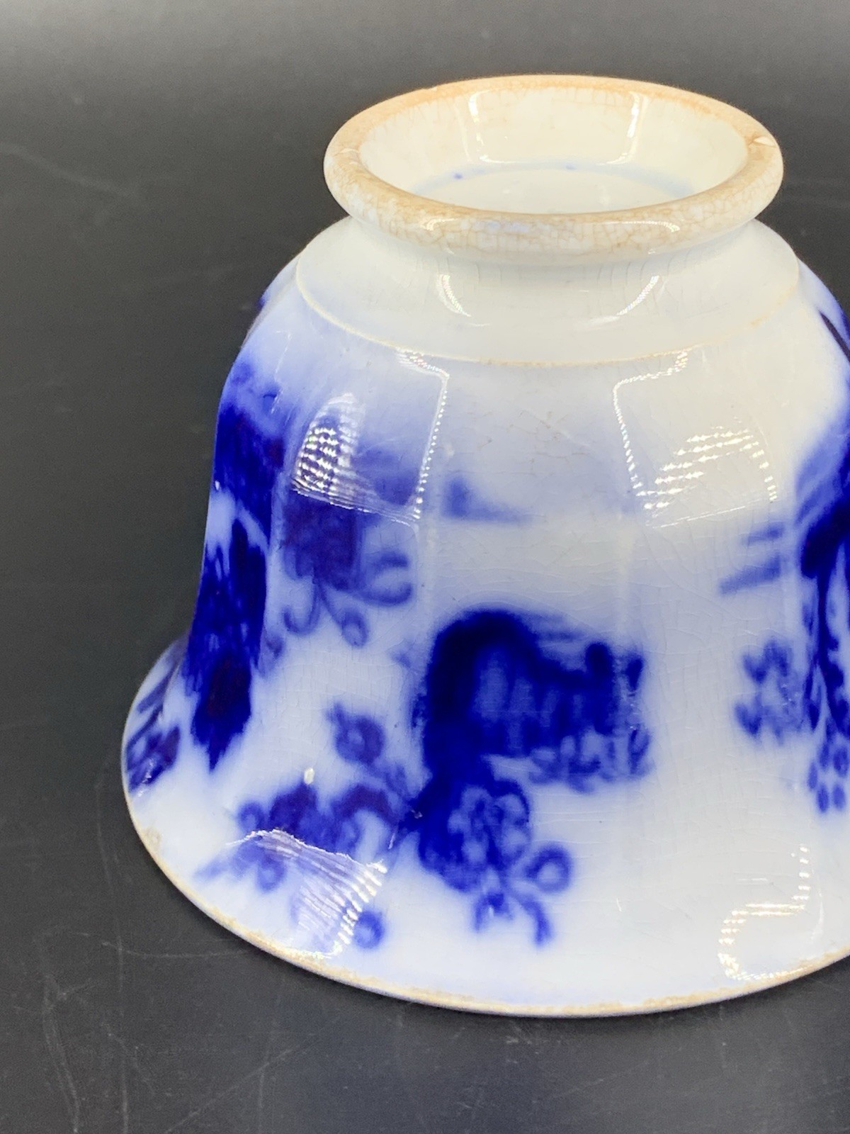 1840s Indian Flow Blue Cup & Saucer Porcelain Handleless F R Pratt